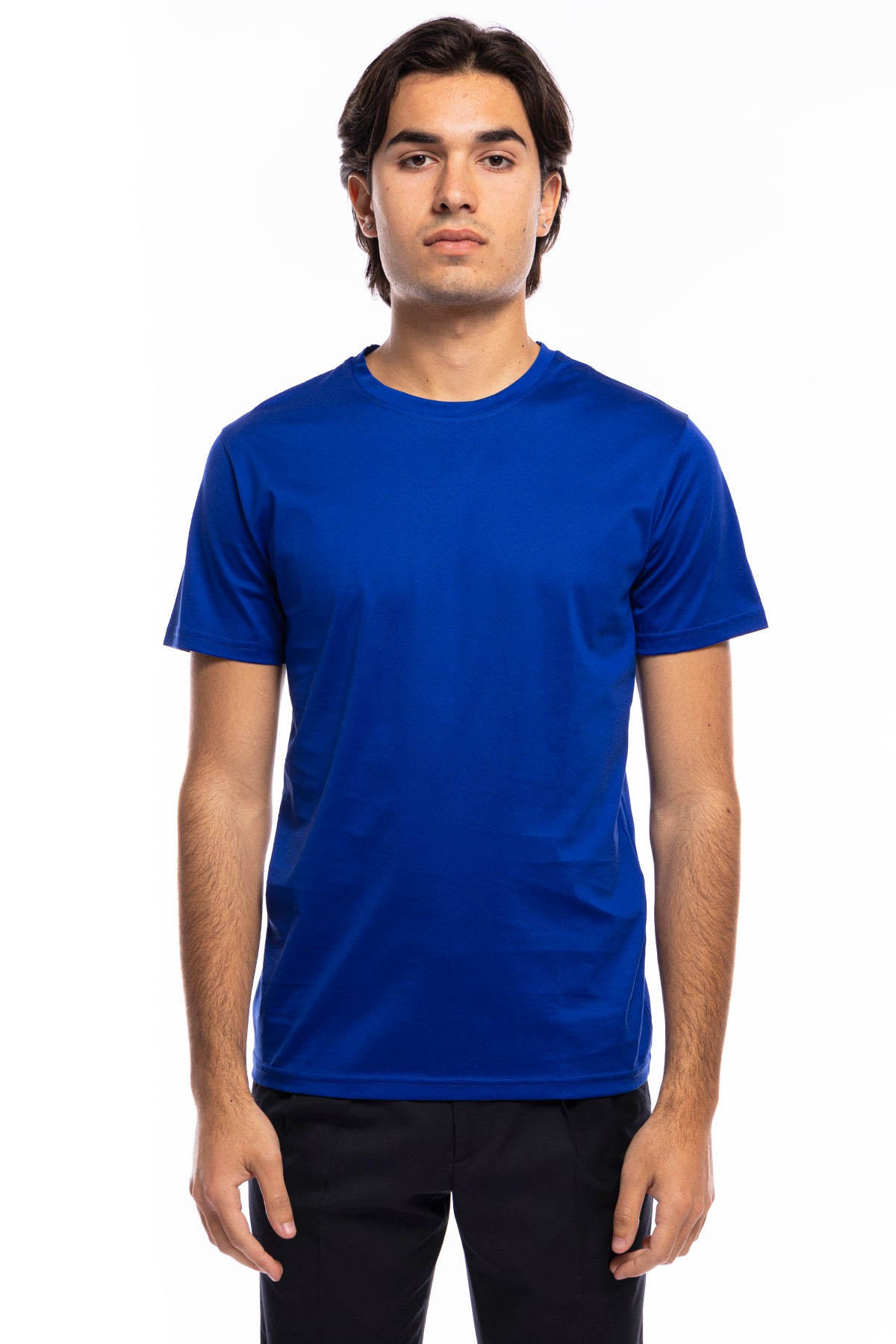 T-shirt da uomo filo di scozia royal Blu 100% cotone slim fit tinta unita Made In Italy