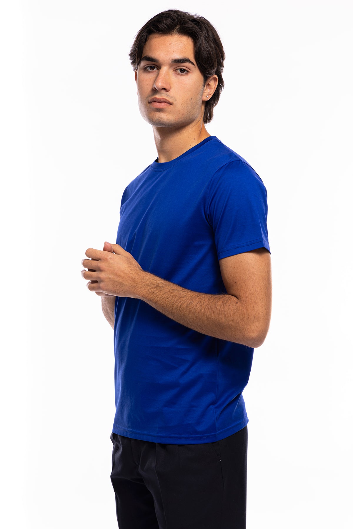 T-shirt da uomo filo di scozia royal Blu 100% cotone slim fit tinta unita Made In Italy