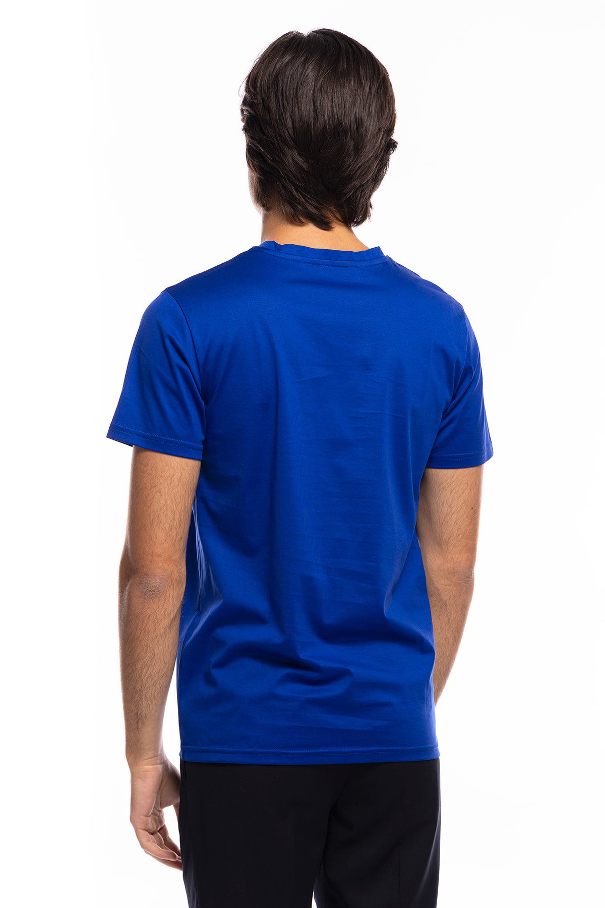 T-shirt da uomo filo di scozia royal Blu 100% cotone slim fit tinta unita Made In Italy