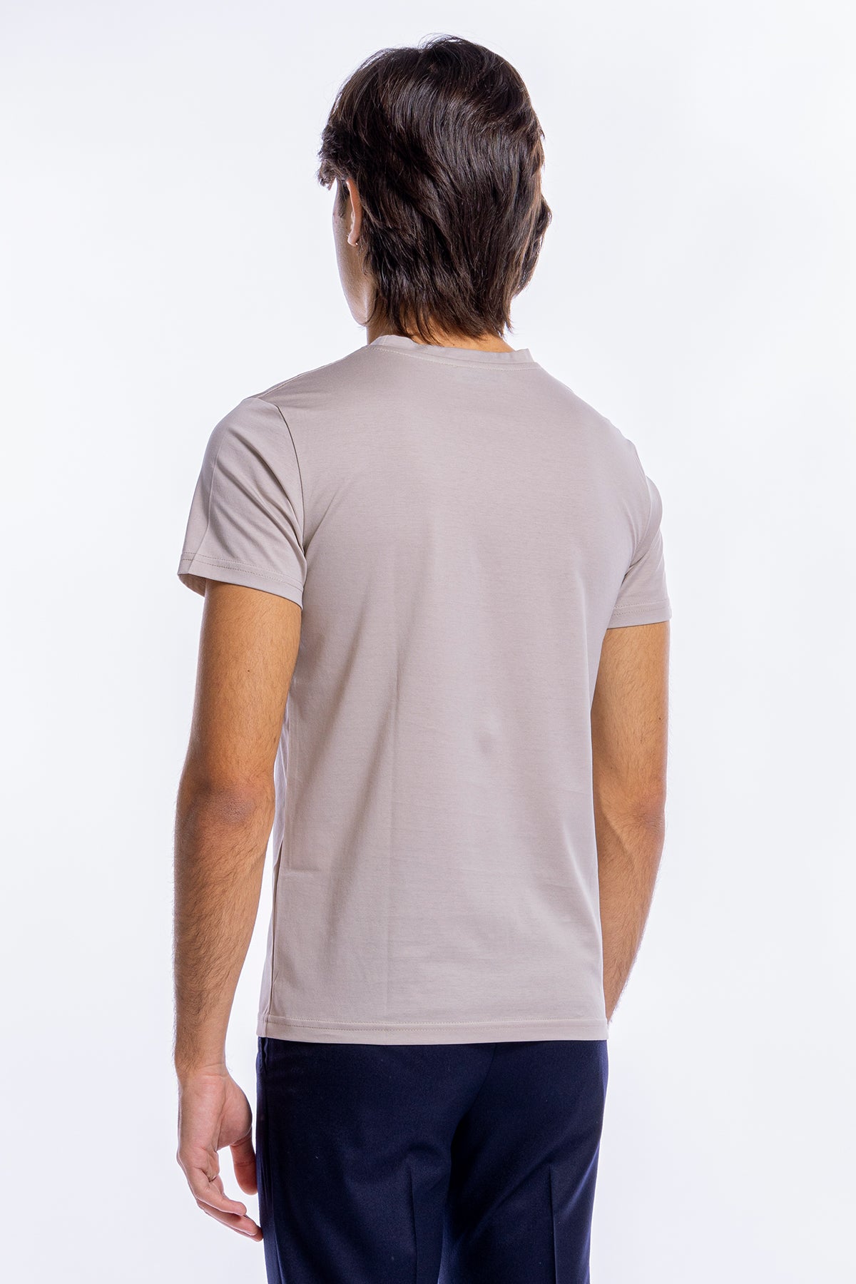 T-shirt da uomo filo di scozia beige 100% cotone slim fit tinta unita Made In Italy..