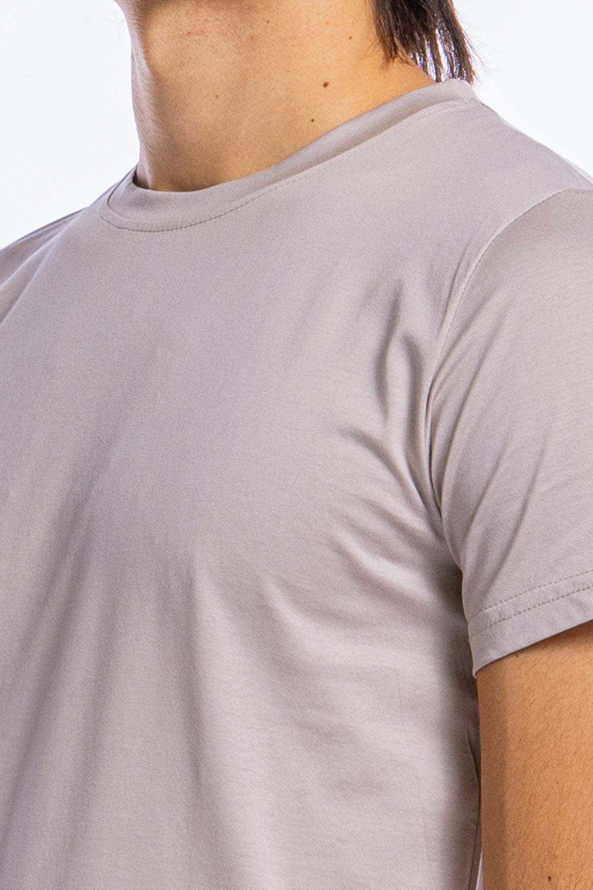 T-shirt da uomo filo di scozia beige 100% cotone slim fit tinta unita Made In Italy..