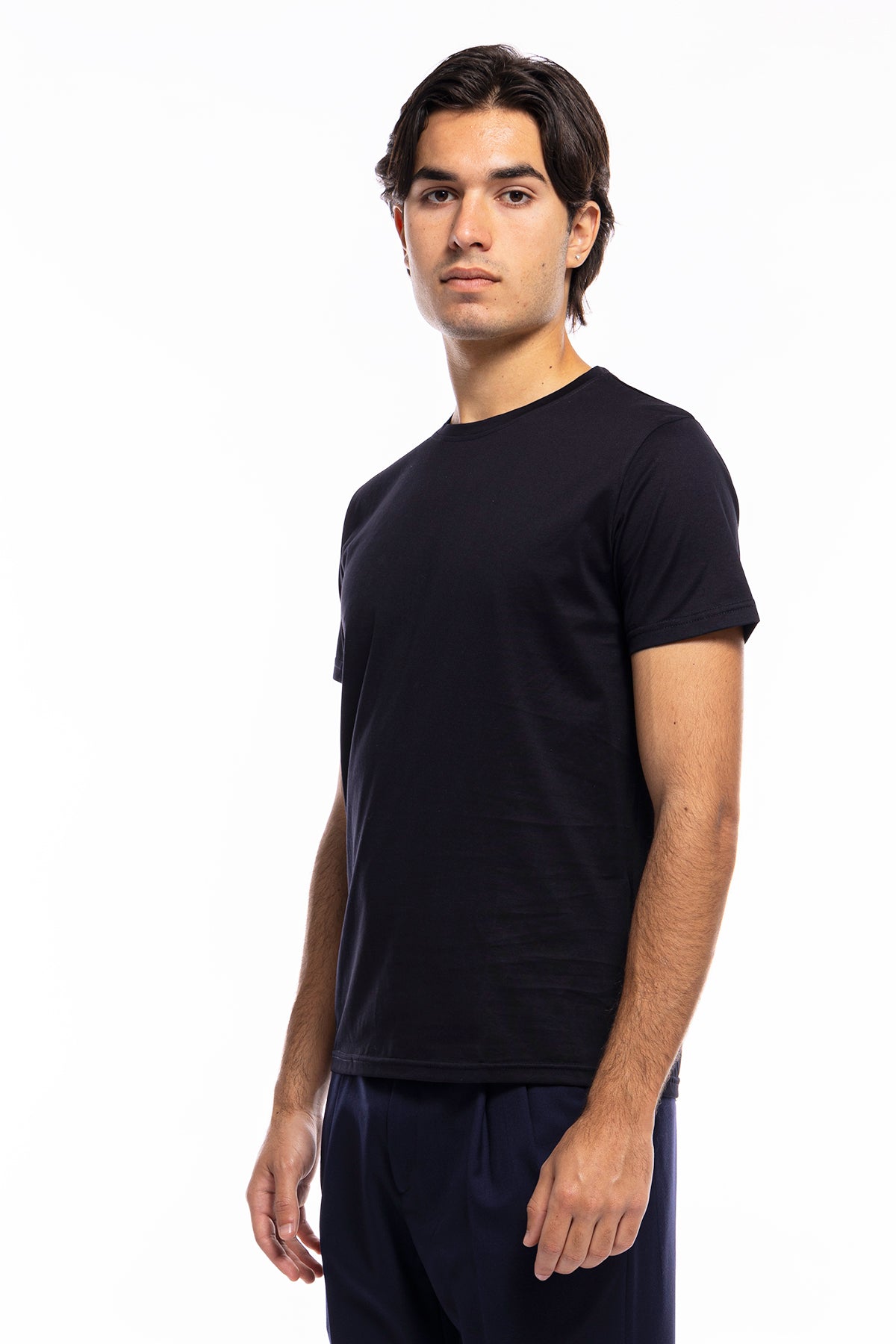T-shirt da uomo filo di scozia Blu notte 100% cotone slim fit tinta unita Made In Italy.