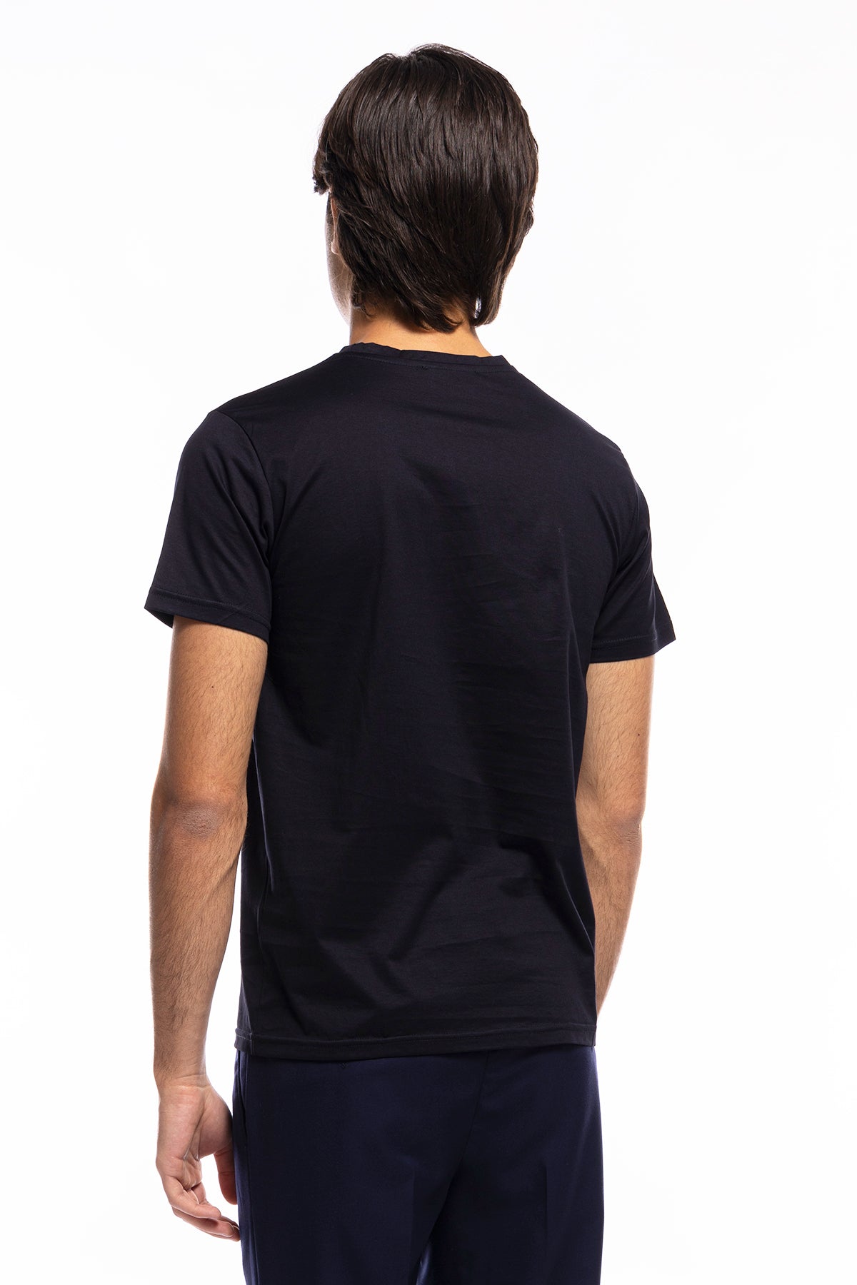 T-shirt da uomo filo di scozia Blu notte 100% cotone slim fit tinta unita Made In Italy.