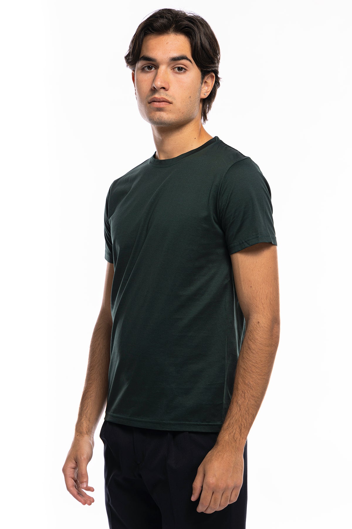 T-shirt da uomo filo di scozia Verde Bottiglia 100% cotone slim fit tinta unita Made In Italy