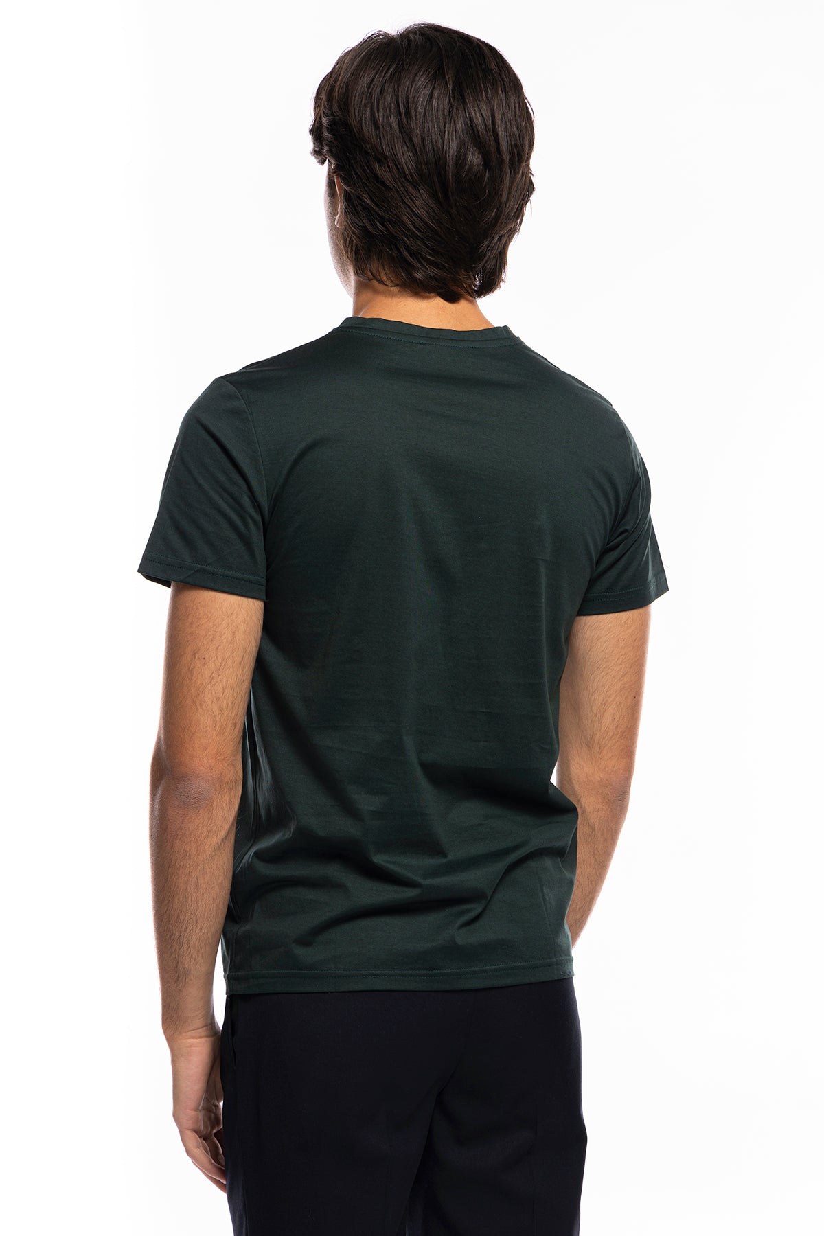 T-shirt da uomo filo di scozia Verde Bottiglia 100% cotone slim fit tinta unita Made In Italy