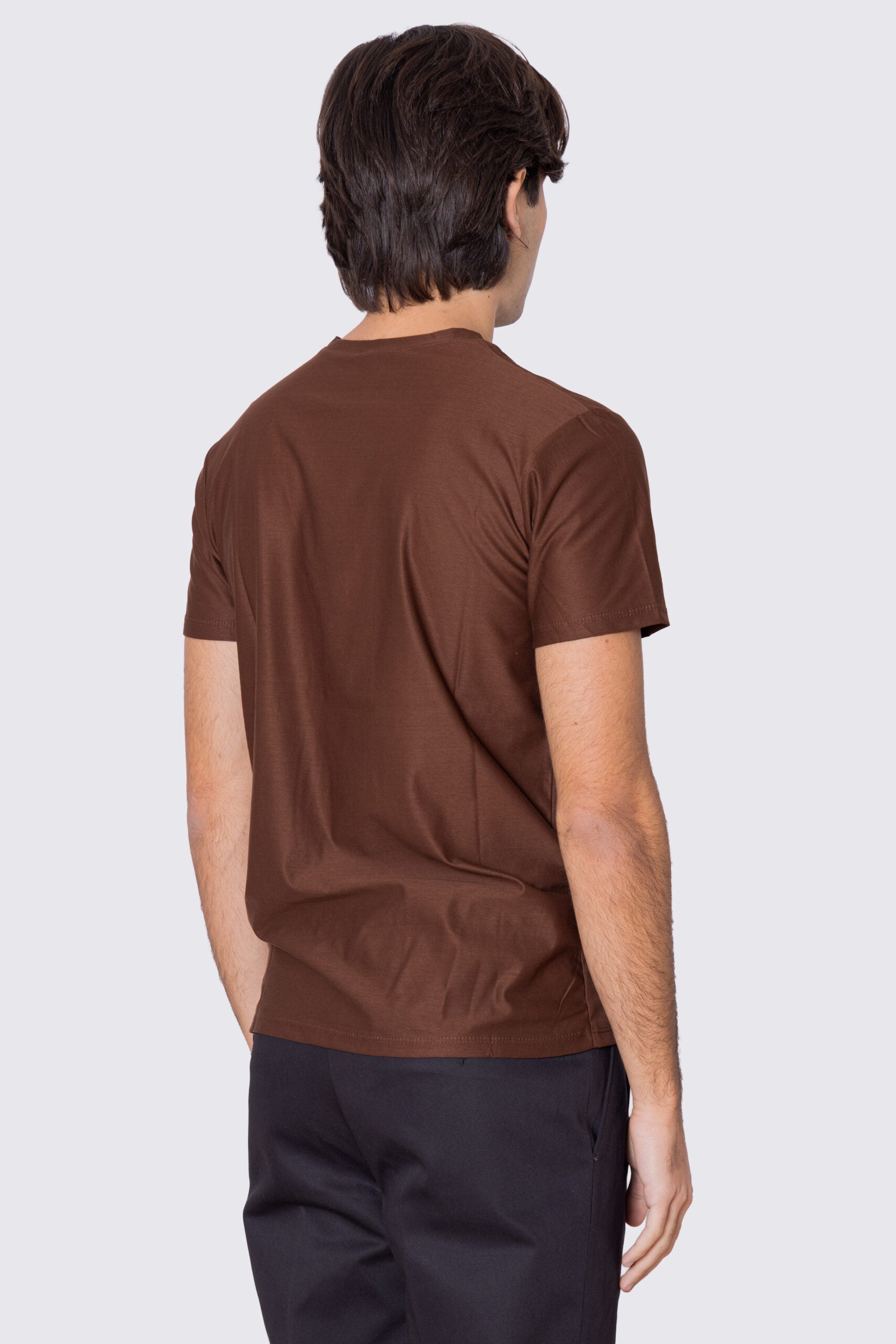 T-shirt da uomo filo di scozia marrone chiaro 100% cotone slim fit tinta unita Made In Italy.