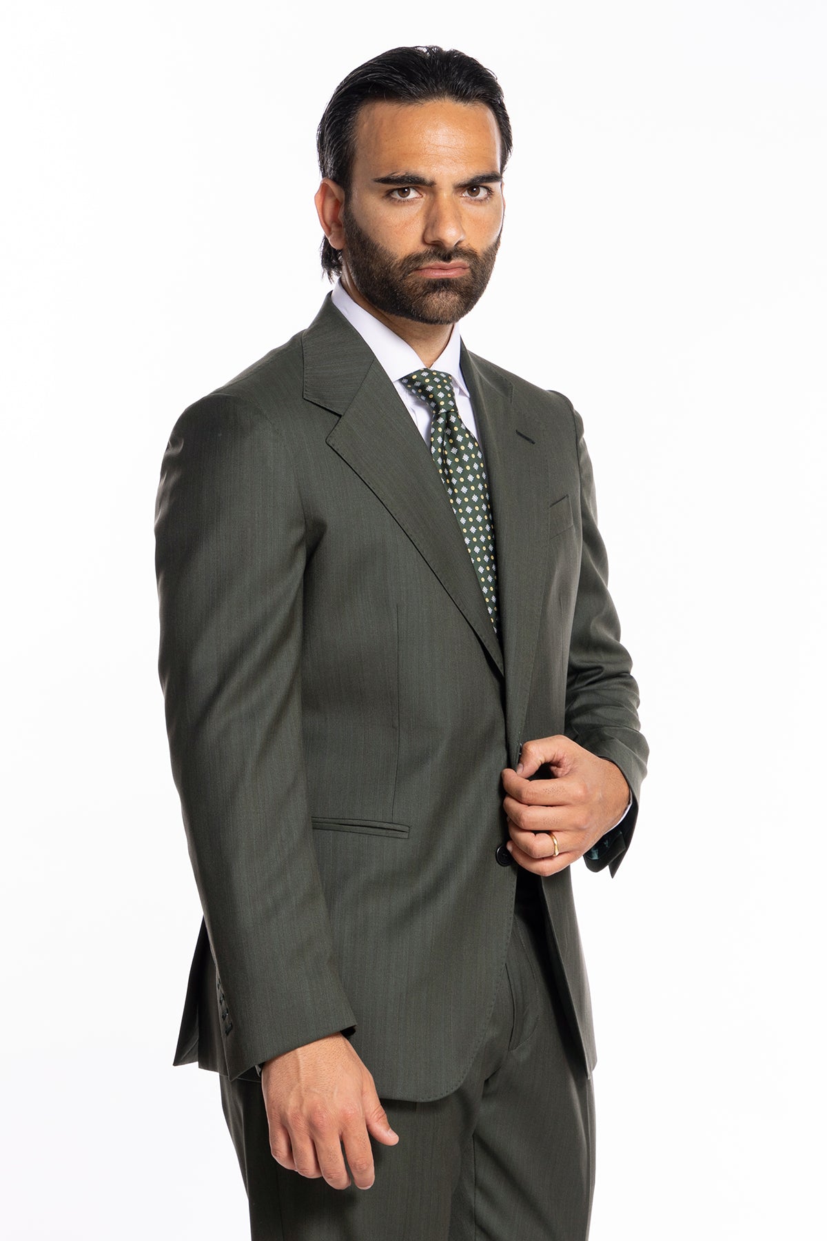 Giacca uomo monopetto verde militare Solaro in fresco lana e seta Vitale Barberis Canonico Rever classico