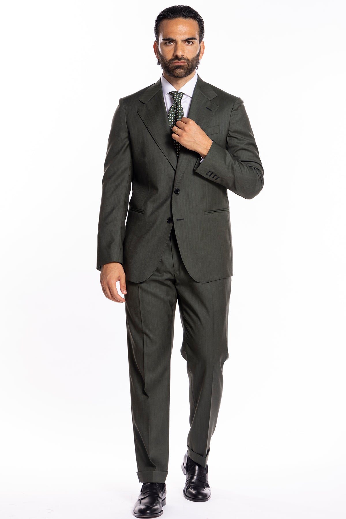 Giacca uomo monopetto verde militare Solaro in fresco lana e seta Vitale Barberis Canonico Rever classico