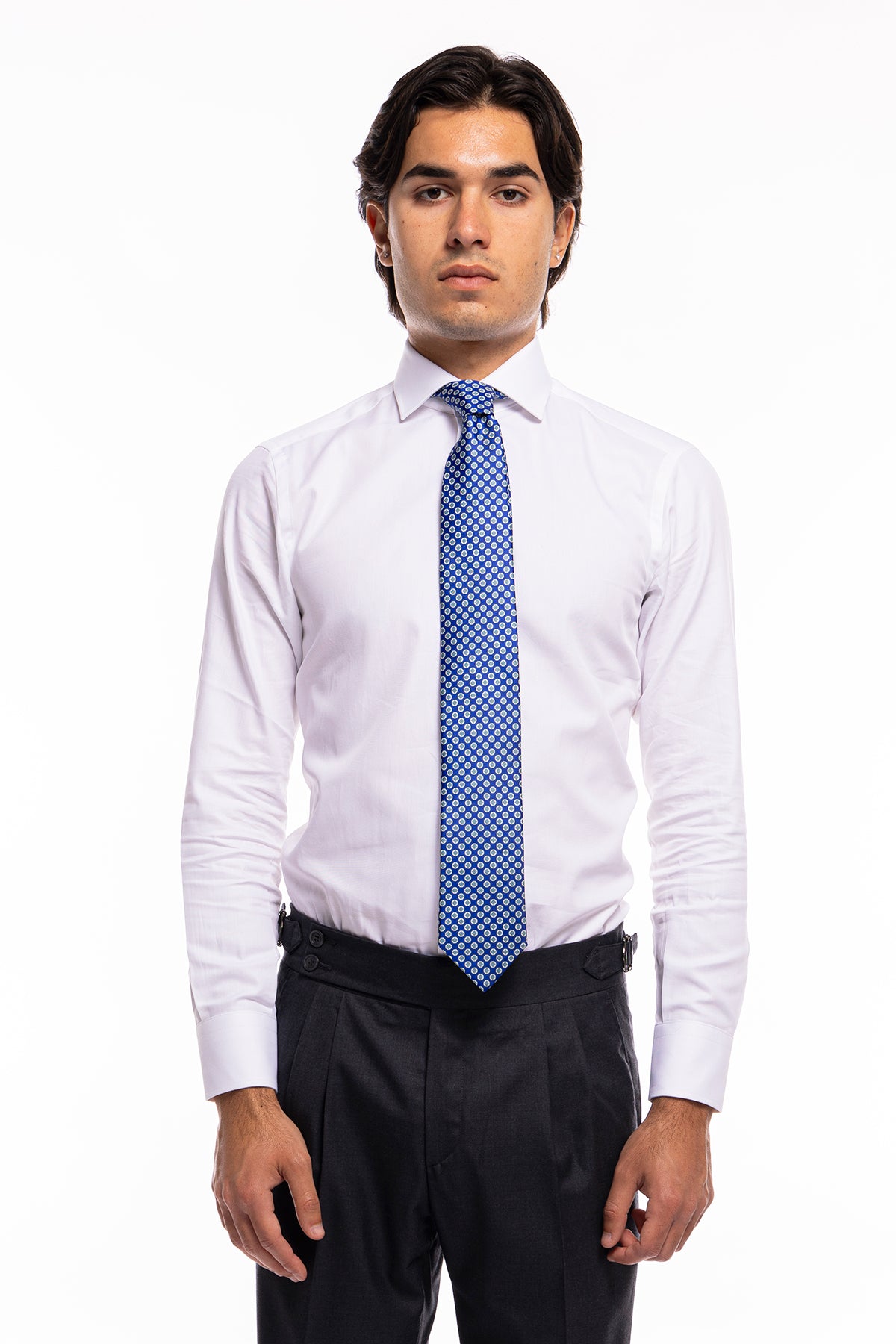 Cravatta uomo bluette Fantasia esagoni 8cm in seta 100%
