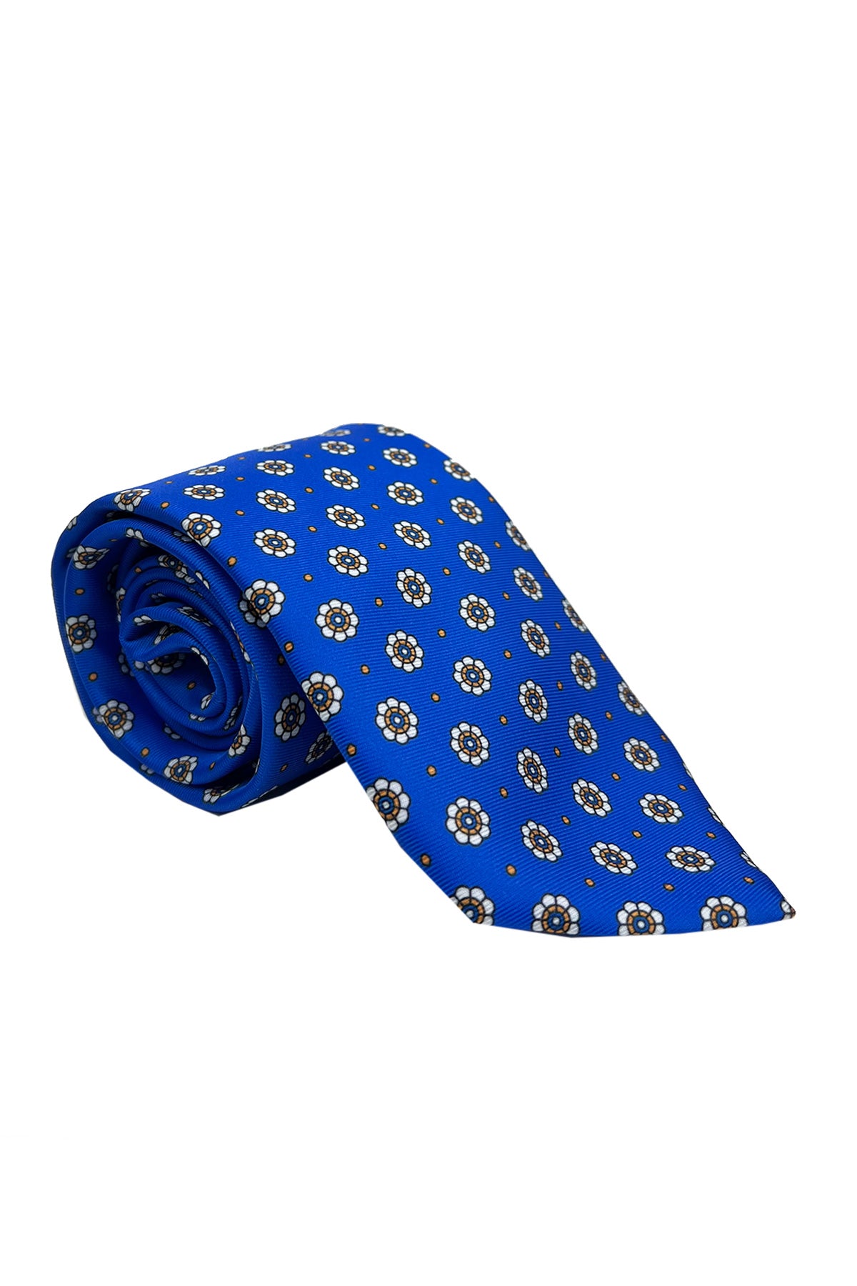 Cravatta uomo bluette Fantasia fiori grandi 8cm in seta 100%