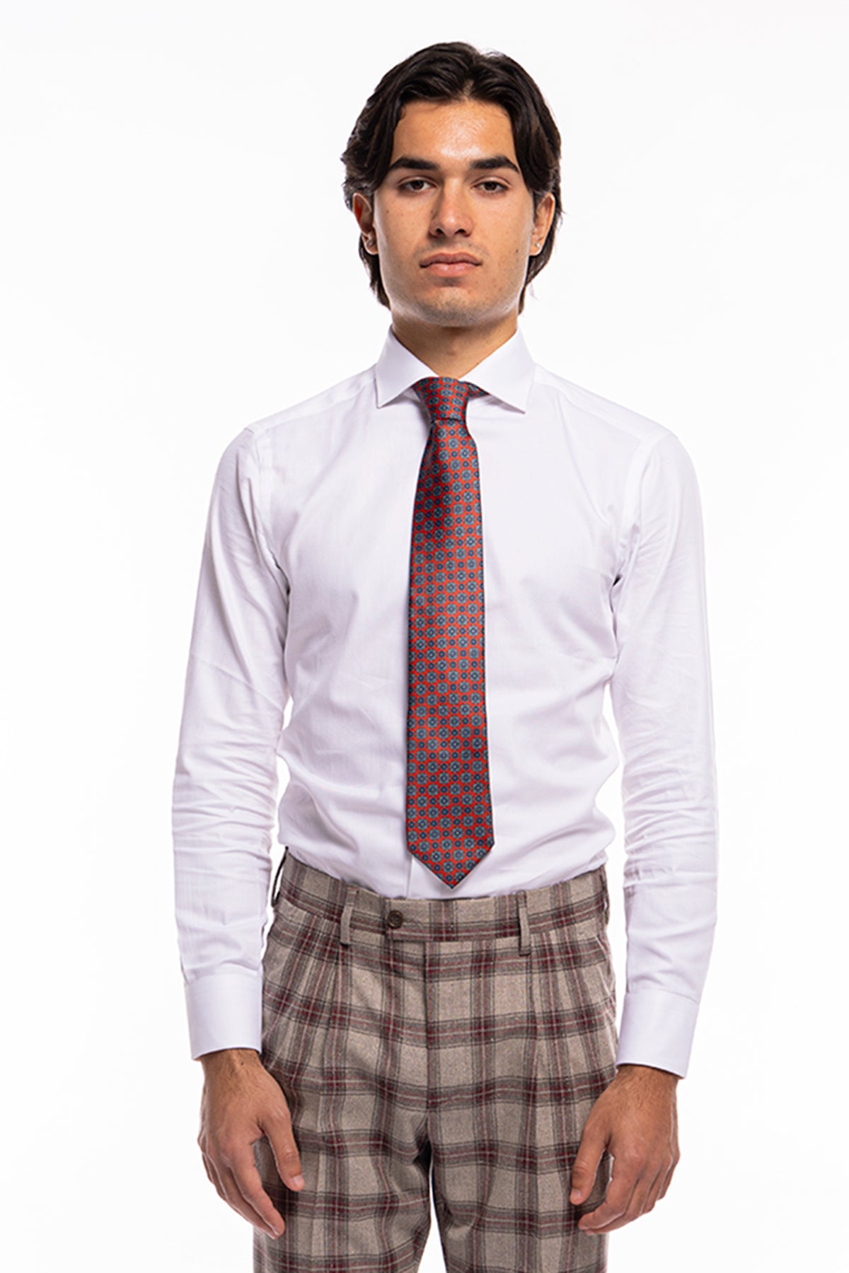 Cravatta uomo rossa Fantasia multicolor grandi 8cm in seta 100%