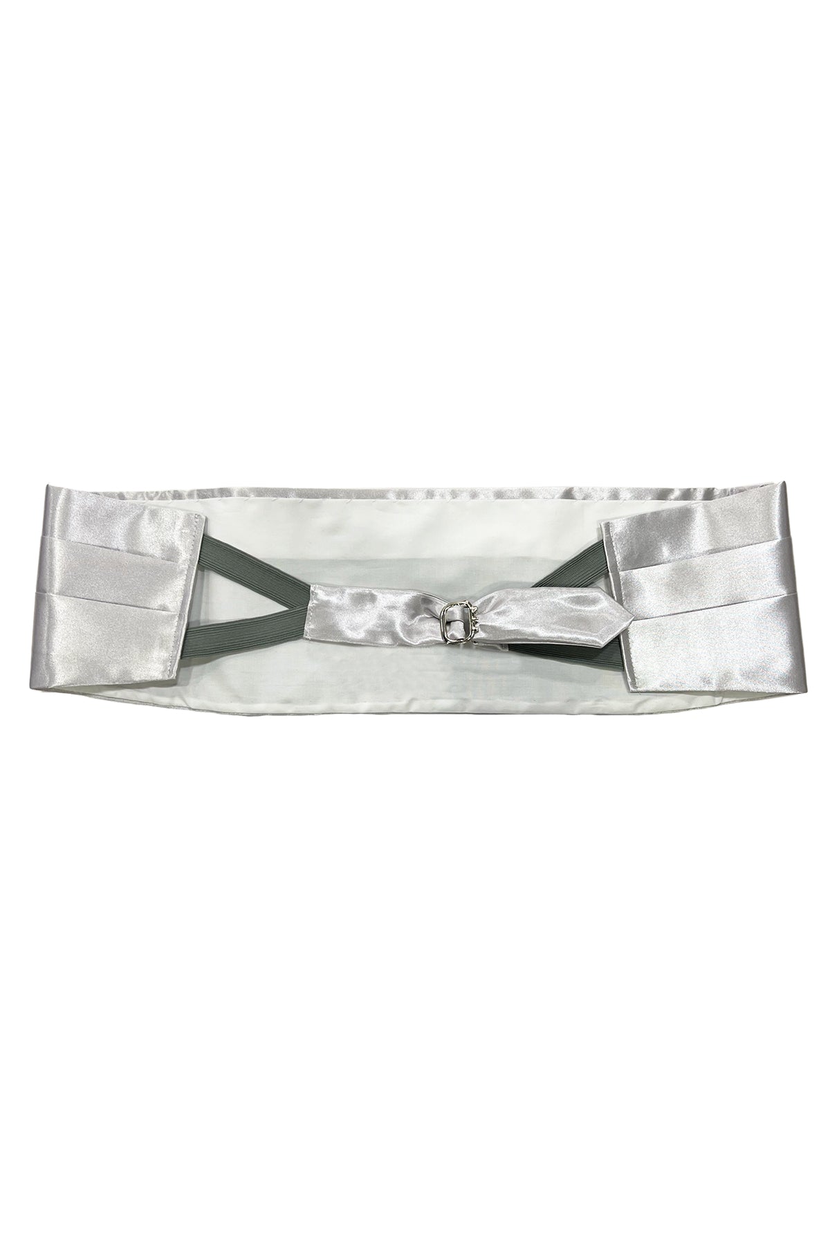 Fascia smoking in raso effetto seta grigio perla effetto raso tinta unita chiusura gancio regolabile larghezza 14 cm