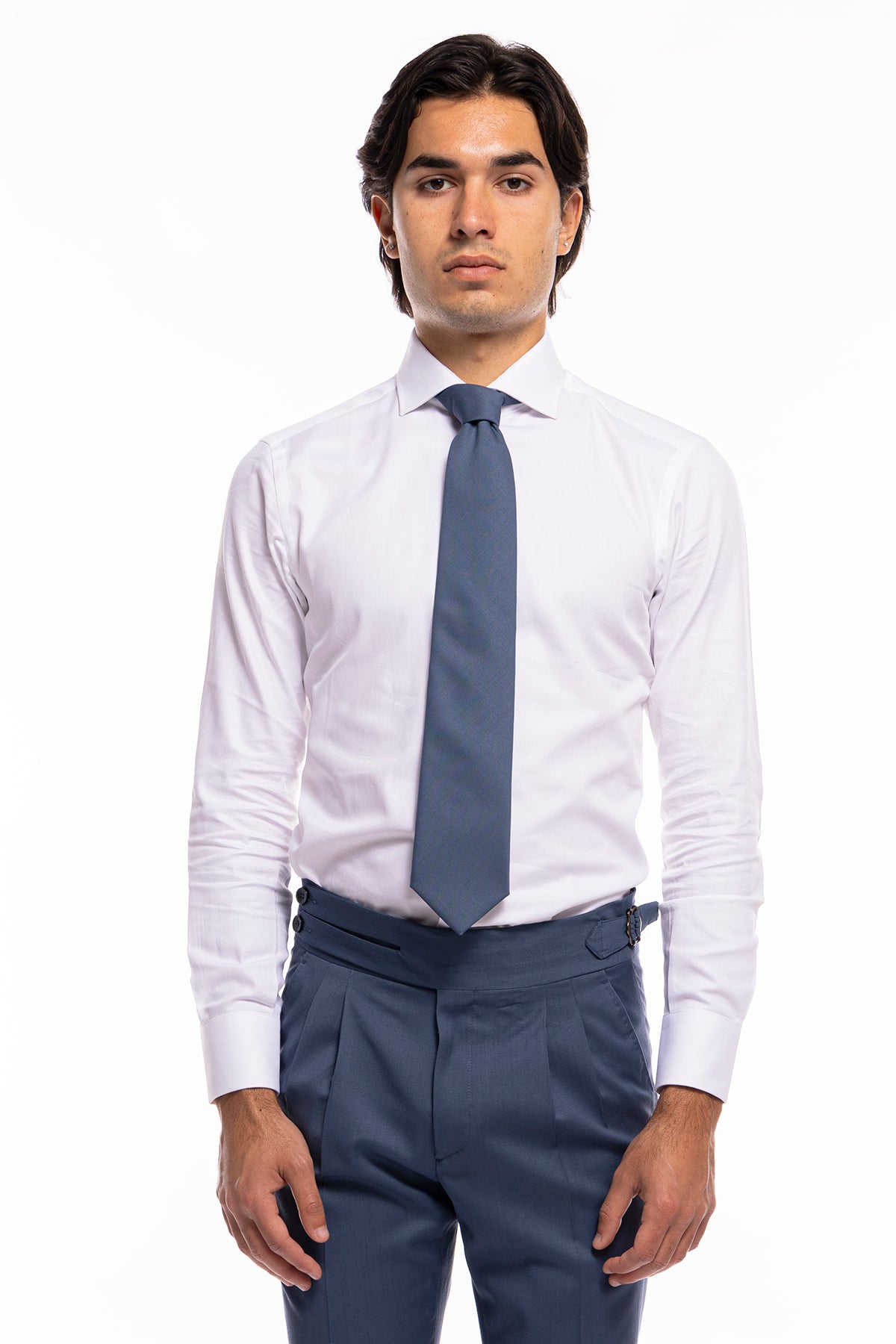 Cravatta uomo 9cm celeste fresco lana super 140's holland & Sherry