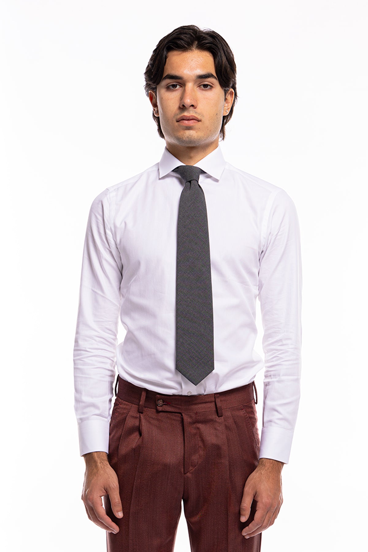 Cravatta uomo 9cm grigio medio fresco lana misto