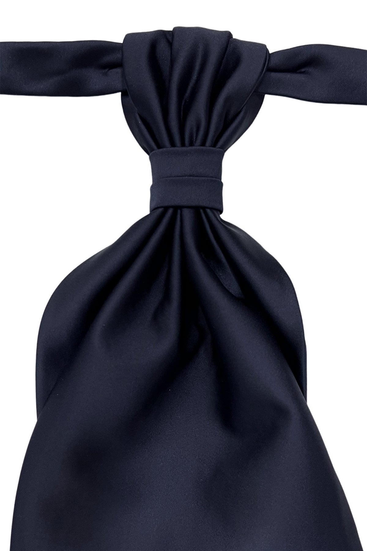Plastron uomo Blu 14cm da sposo elegante tinta unita in raso effetto seta con nodo arriccio