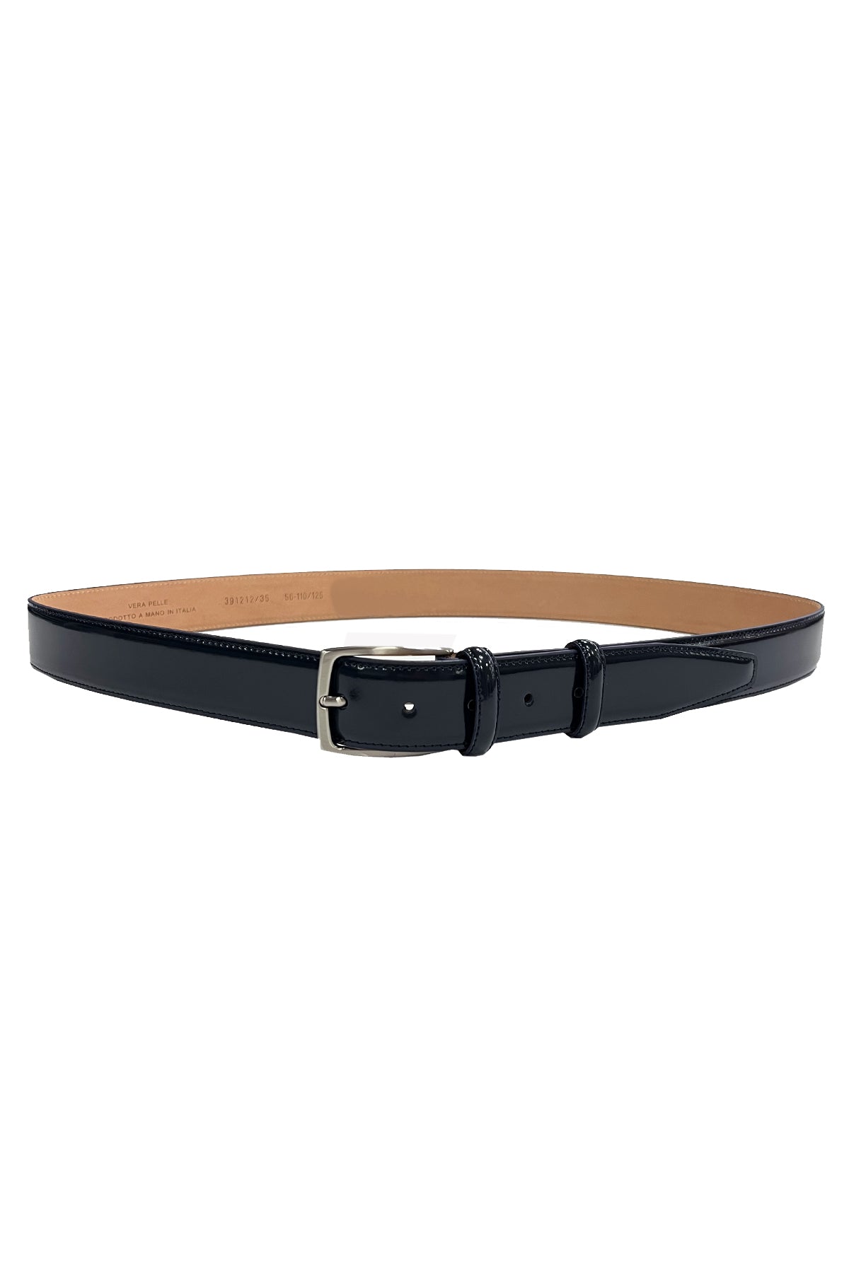 Cintura uomo blu in vera pelle con fibbia argento made in italy