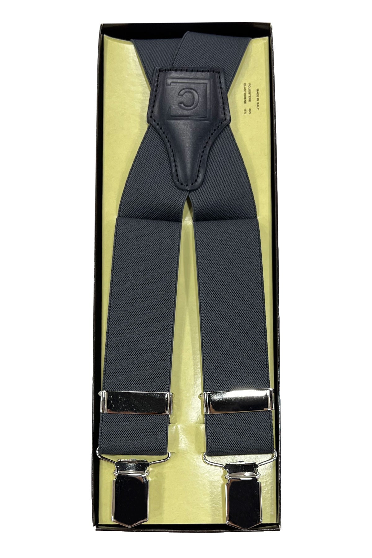 Bretelle da uomo Grigio scuro tinta unita Elasticizzate 3,5 cm regolabili con attacco per bottoni in cuoio