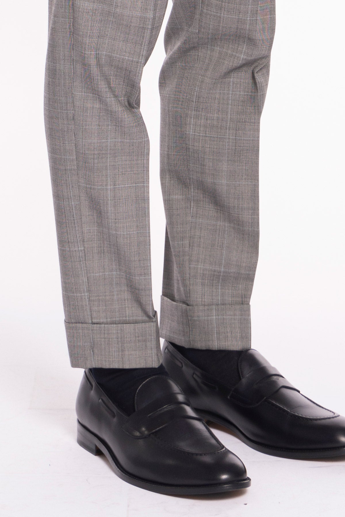 Pantalone uomo grigio fantasia principe di galles in fresco lana 120's vita alta con doppia pinces fibbie laterali