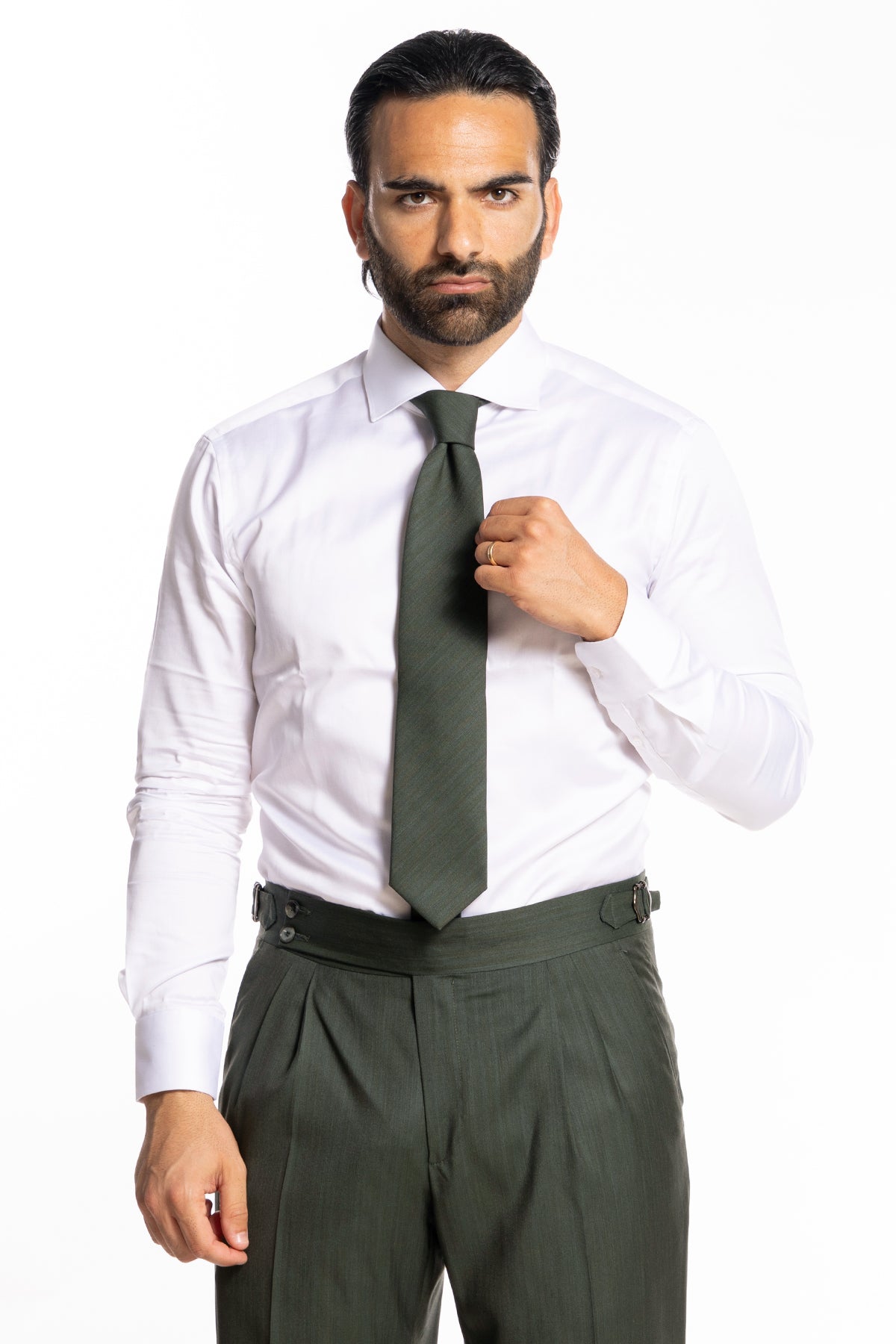 Cravatta uomo 9cm verde militare solaro  fresco lana e seta Vitale Barberis Canonico