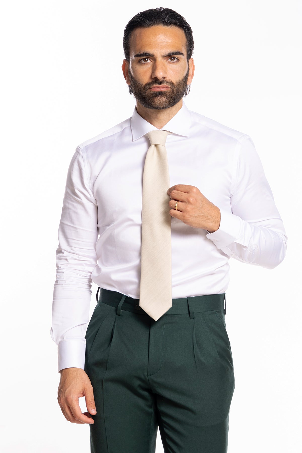 Cravatta uomo 9cm beige solaro  fresco lana e seta Bristol tessuti napoli