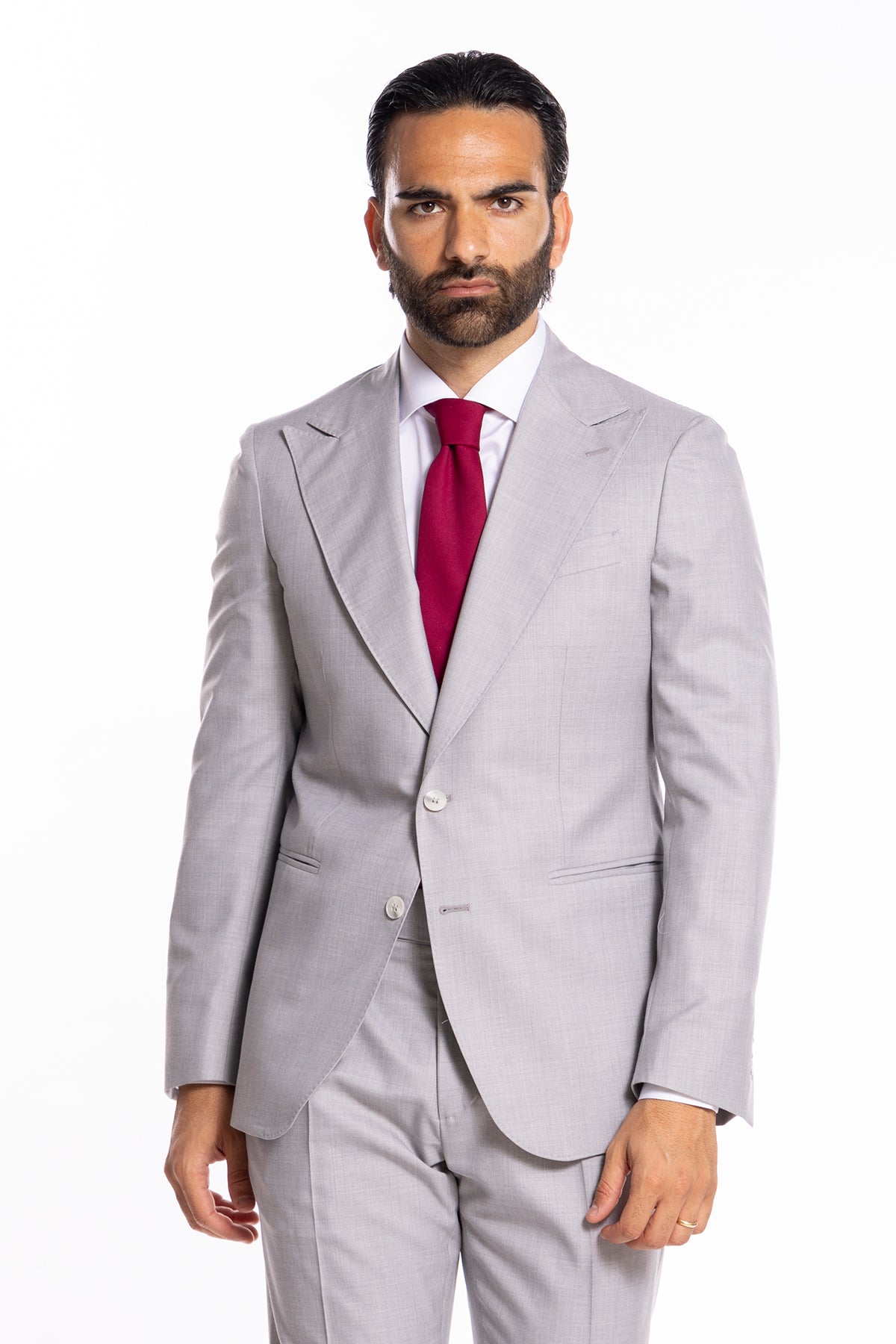 Giacca uomo monopetto grigio chiaro fresco lana super 140's Holland & Sherry Rever a lancia