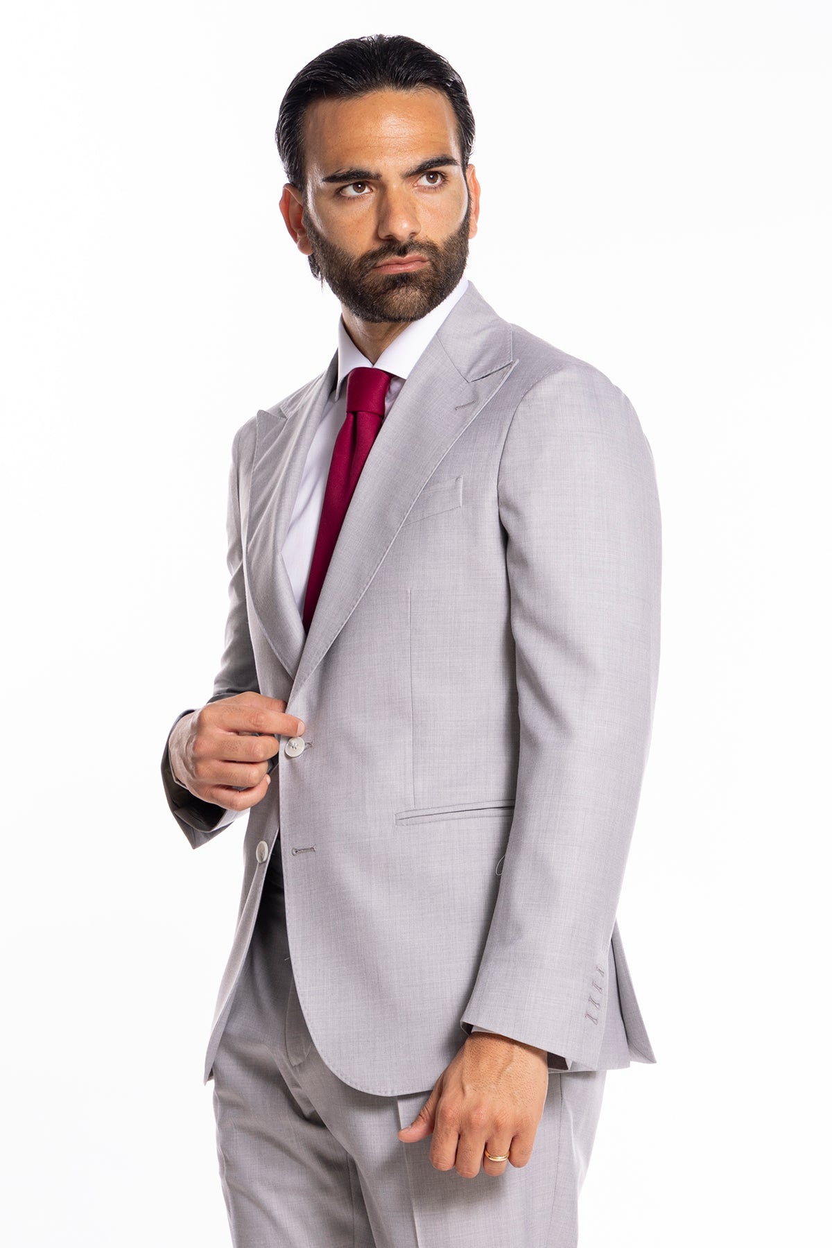 Giacca uomo monopetto grigio chiaro fresco lana super 140's Holland & Sherry Rever a lancia