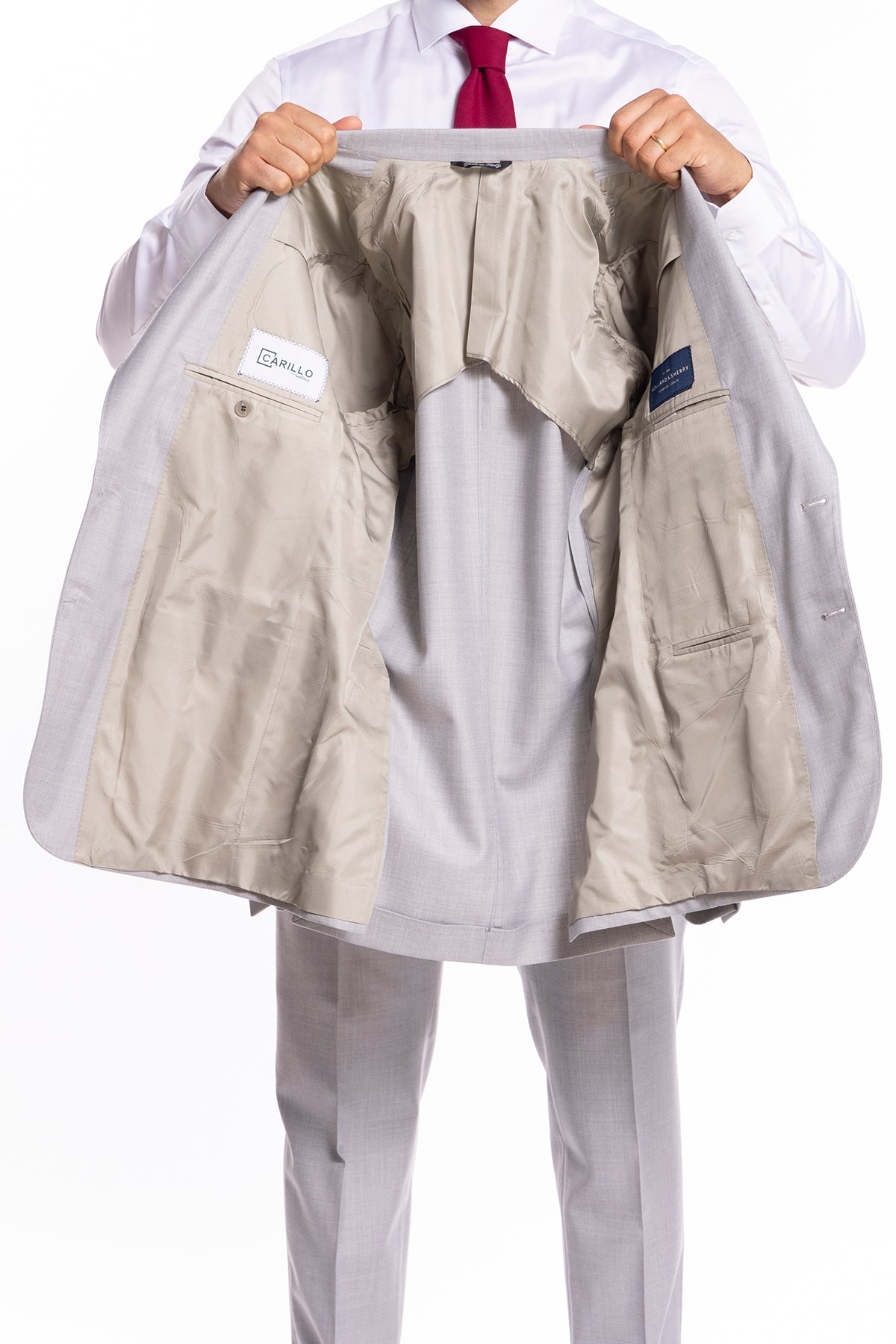 Giacca uomo monopetto grigio chiaro fresco lana super 140's Holland & Sherry Rever a lancia