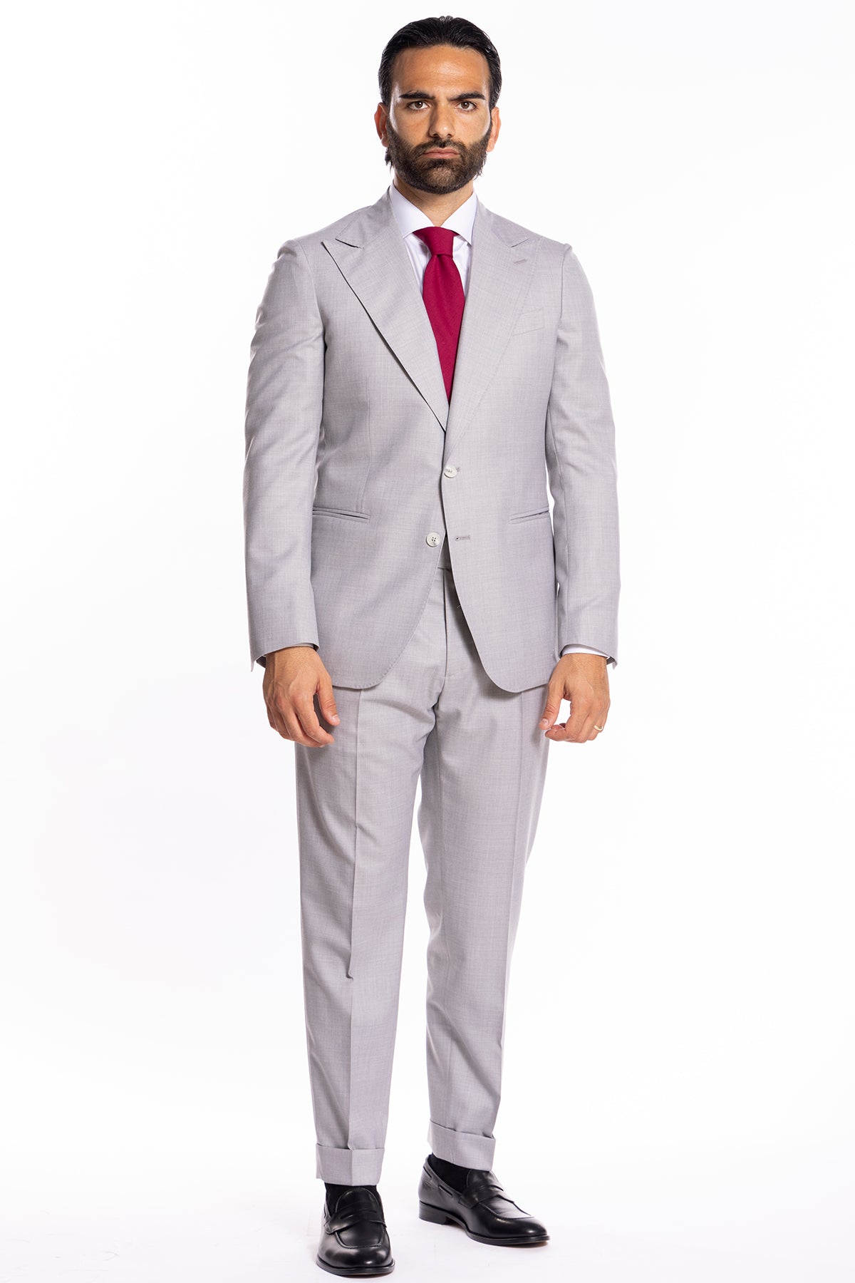 Giacca uomo monopetto grigio chiaro fresco lana super 140's Holland & Sherry Rever a lancia