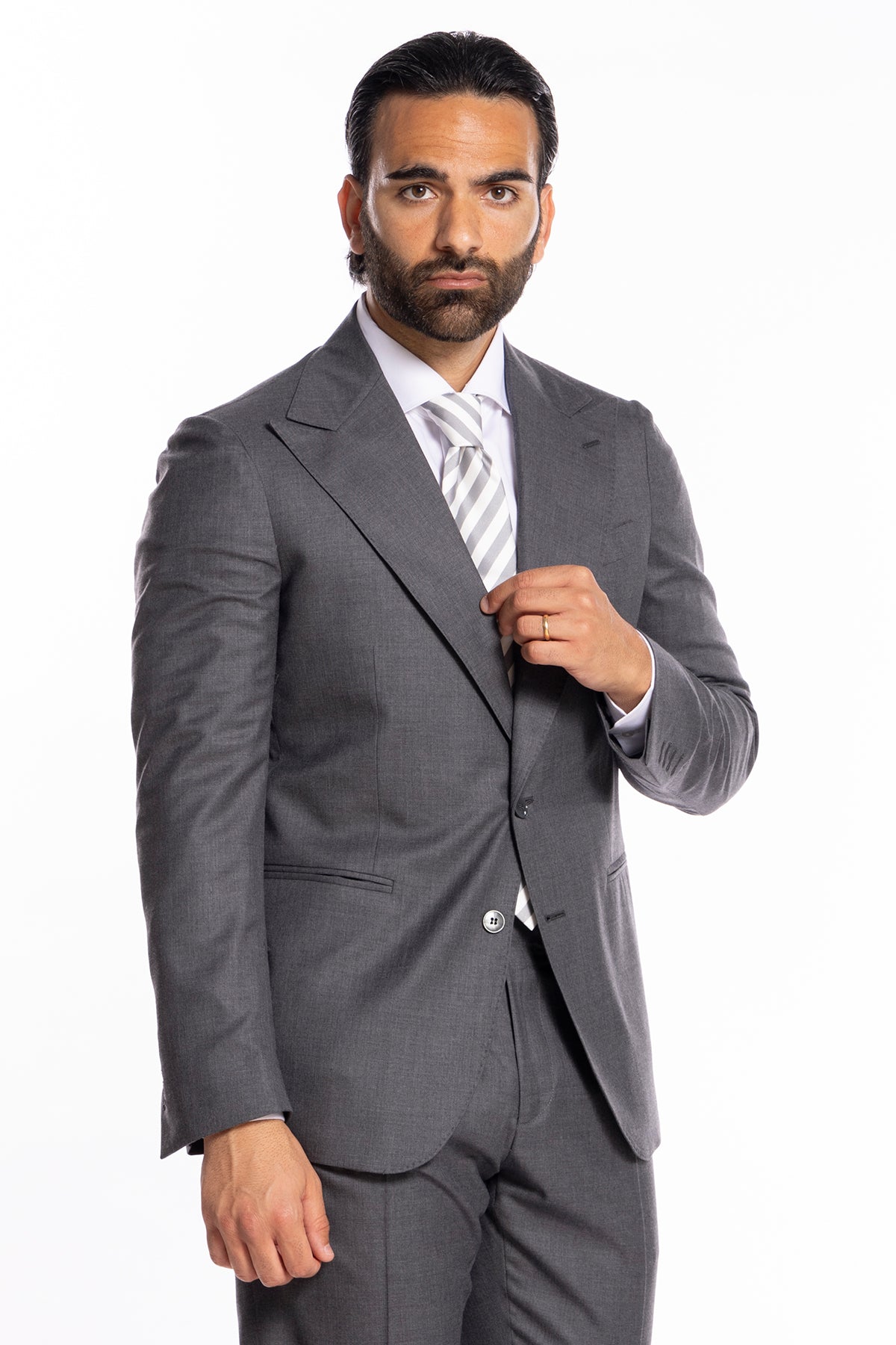 Giacca uomo monopetto grigio medio fresco lana super 140's Holland & Sherry Rever a lancia