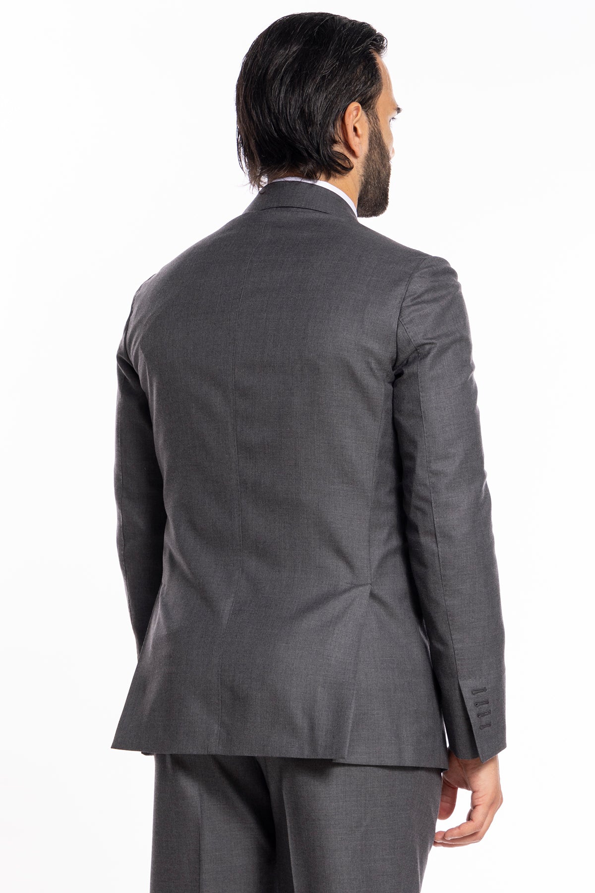 Giacca uomo monopetto grigio medio fresco lana super 140's Holland & Sherry Rever a lancia