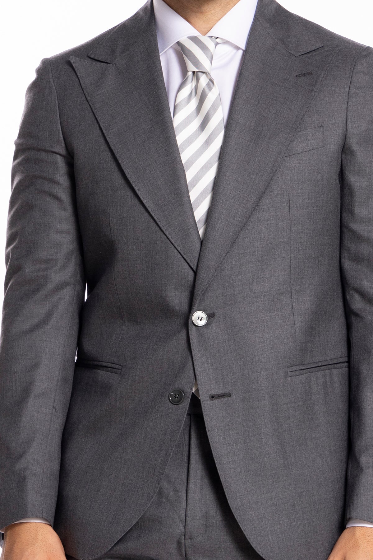 Giacca uomo monopetto grigio medio fresco lana super 140's Holland & Sherry Rever a lancia