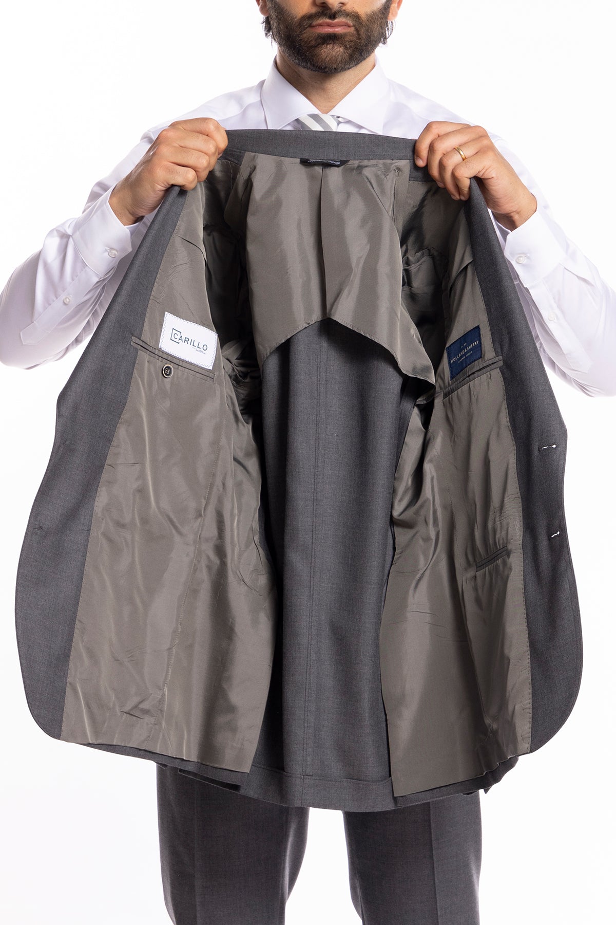 Giacca uomo monopetto grigio medio fresco lana super 140's Holland & Sherry Rever a lancia
