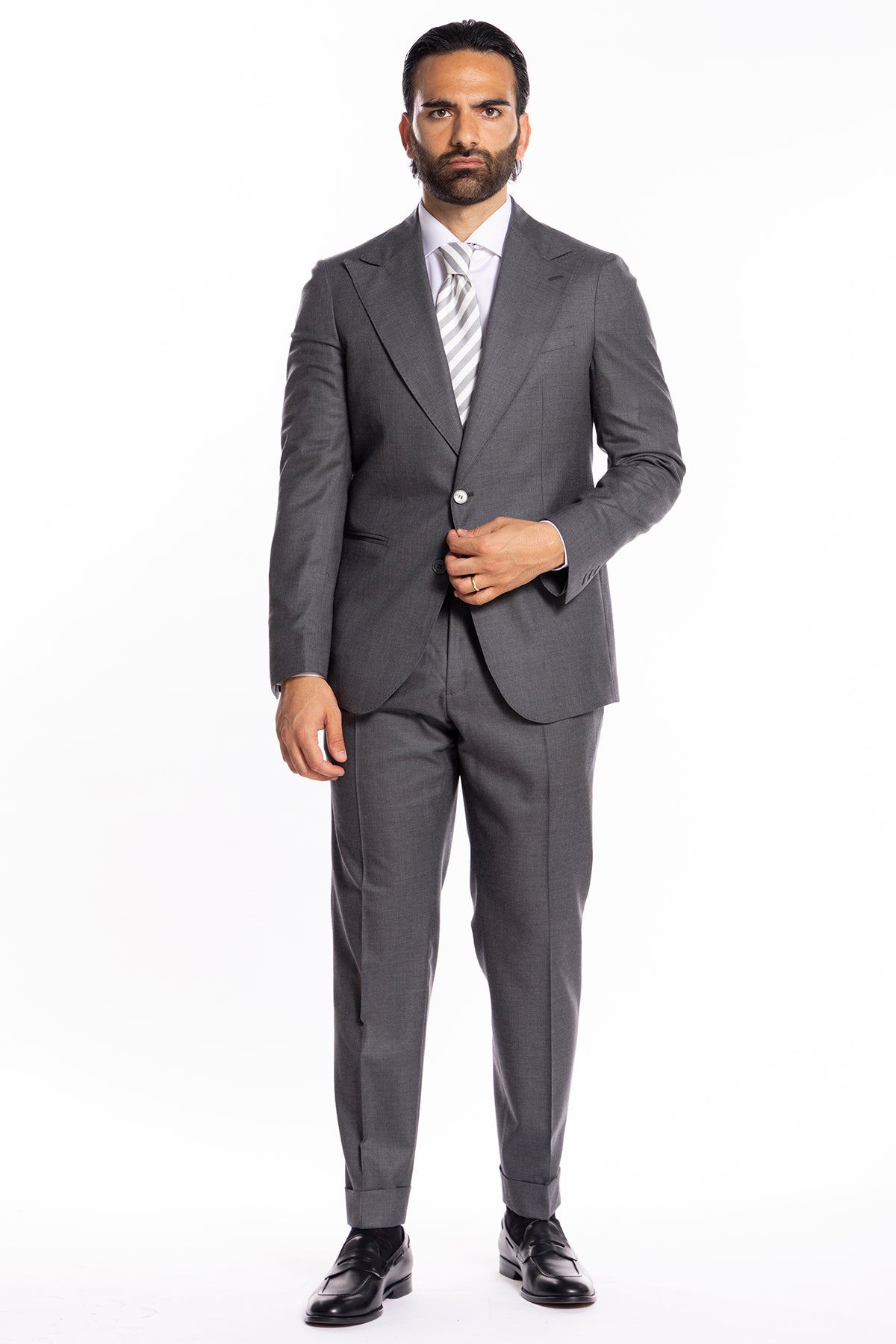 Giacca uomo monopetto grigio medio fresco lana super 140's Holland & Sherry Rever a lancia