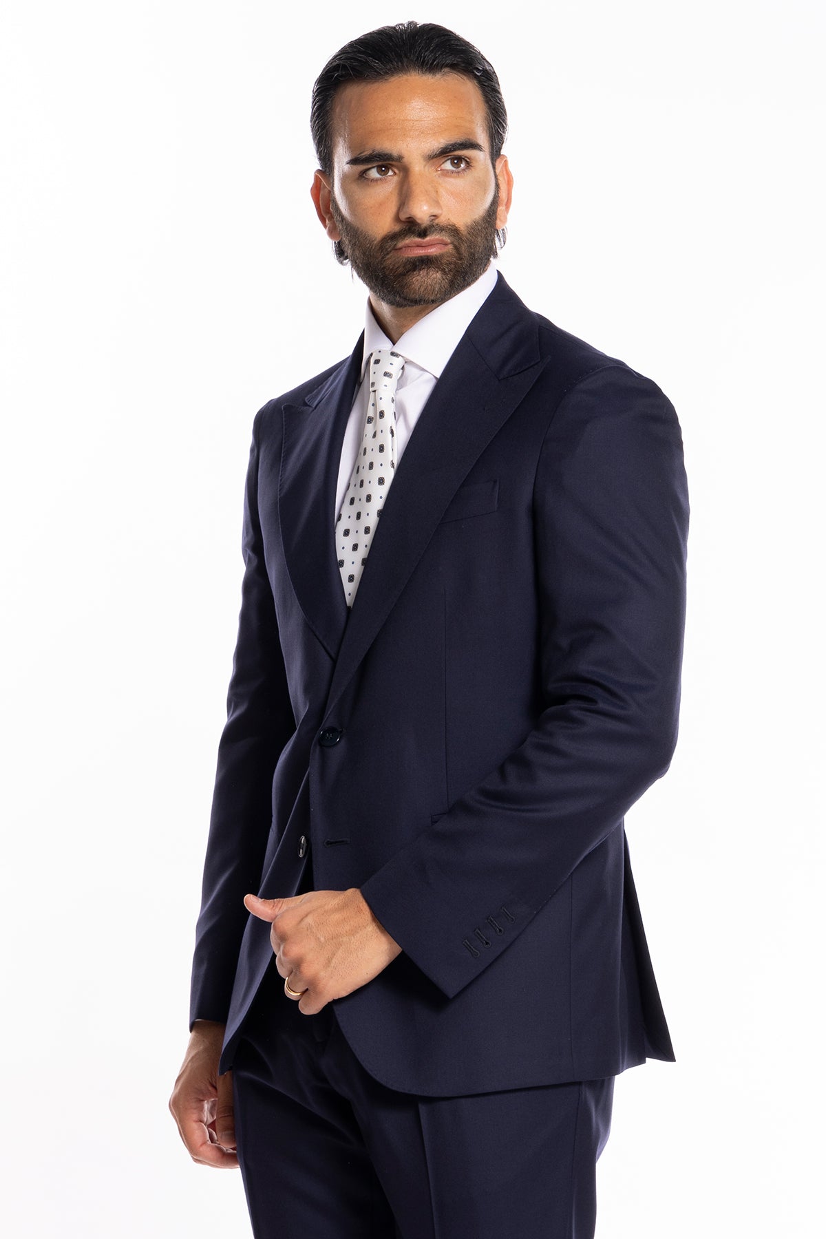 Giacca uomo monopetto Blu fresco lana super 140's Holland & Sherry Rever a lancia