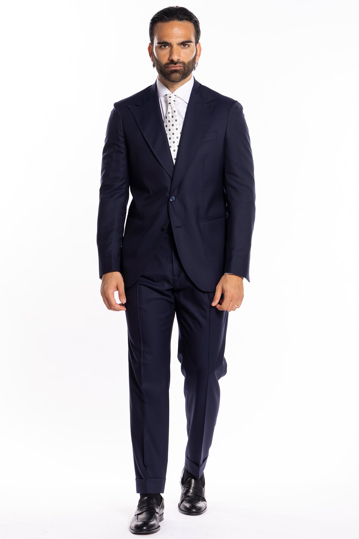 Giacca uomo monopetto Blu fresco lana super 140's Holland & Sherry Rever a lancia