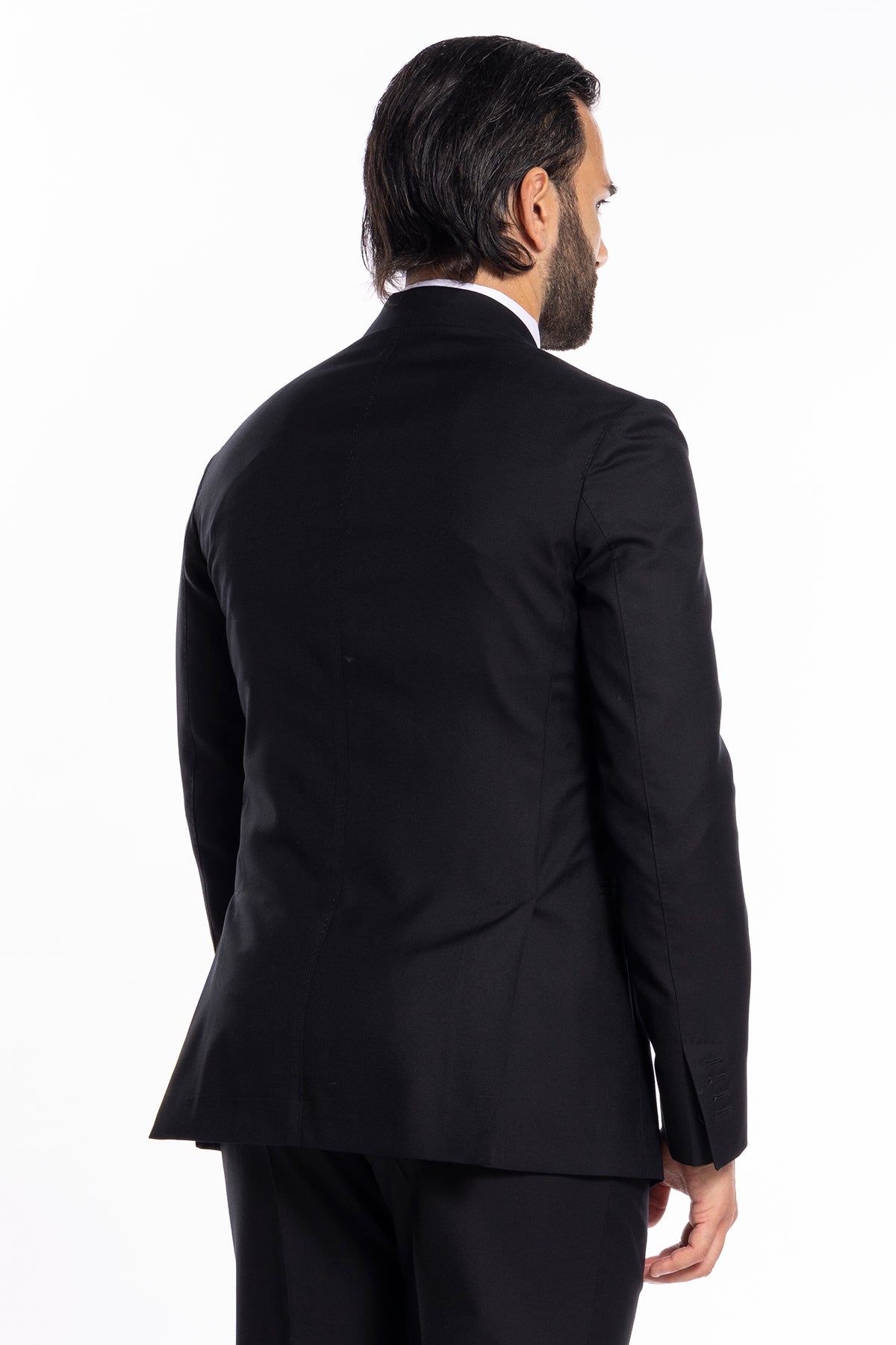 Giacca uomo monopetto nera fresco lana super 130's Vitale Barberis Canonico Rever a lancia