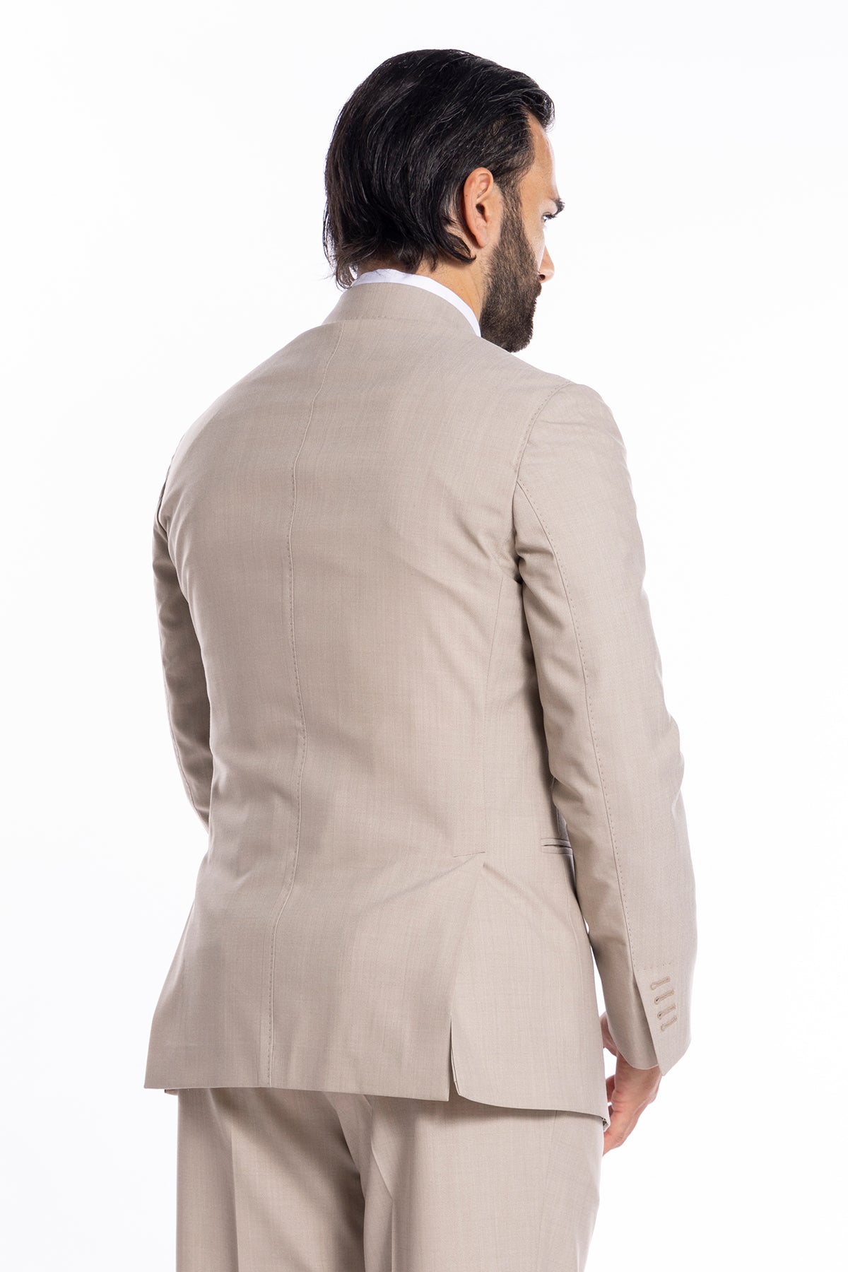 Giacca uomo monopetto Beige fresco lana mista Rever a lancia 13cm