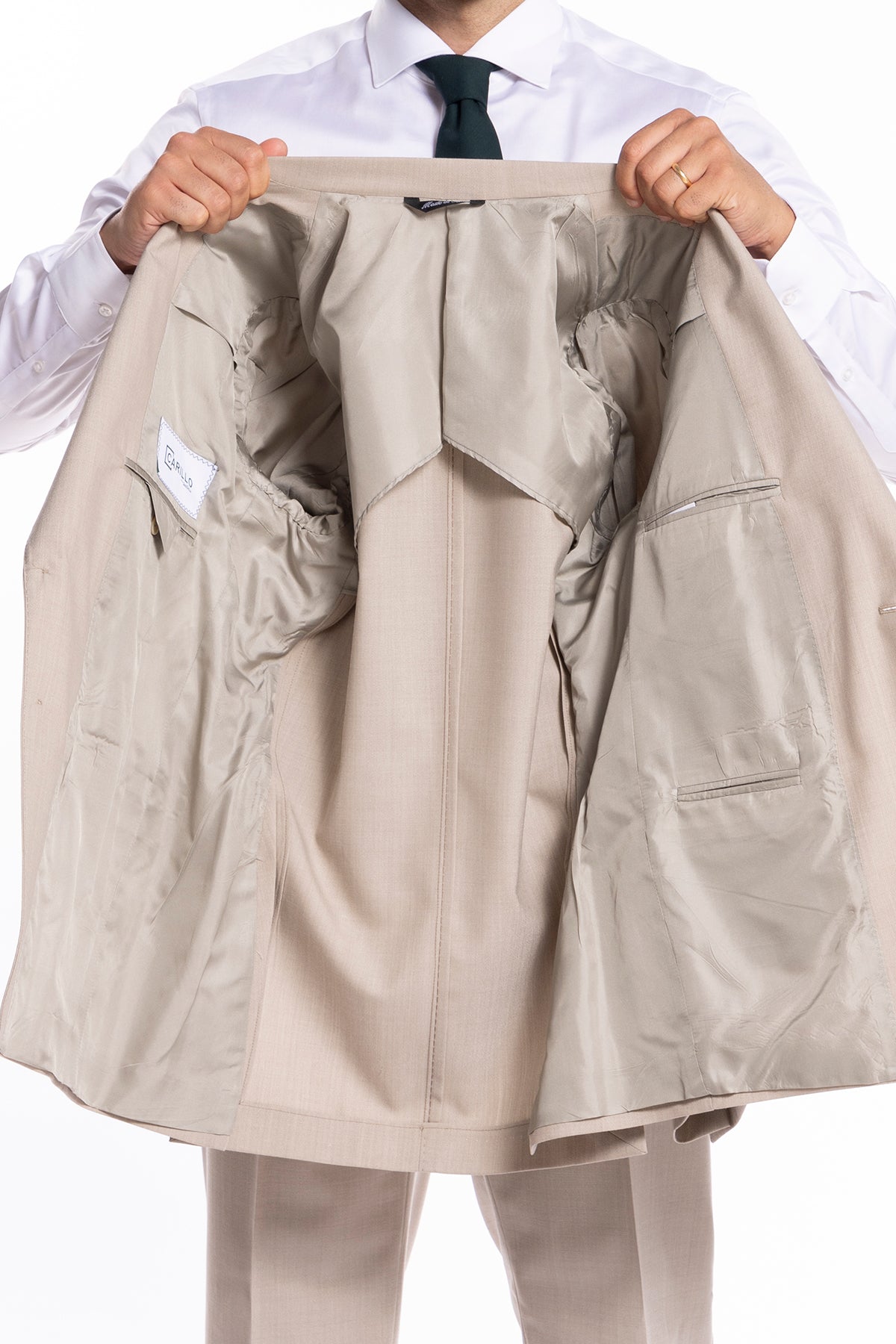 Giacca uomo monopetto Beige fresco lana mista Rever a lancia 13cm