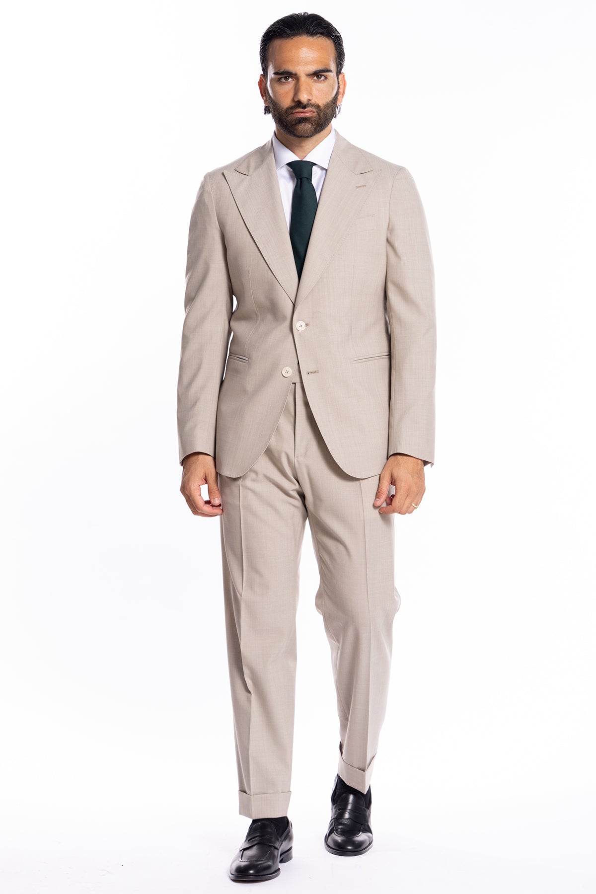 Giacca uomo monopetto Beige fresco lana mista Rever a lancia 13cm