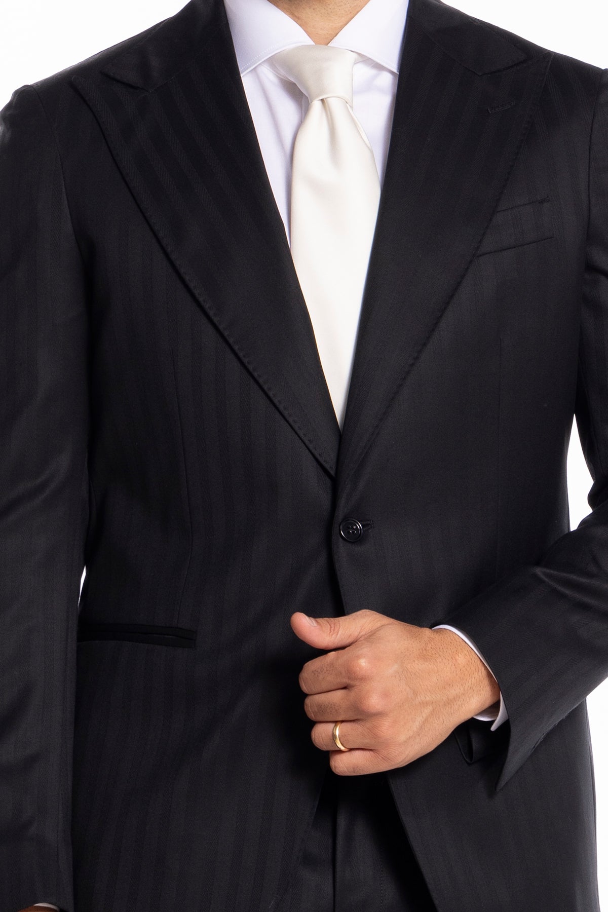 Giacca uomo monopetto nera fantasia rigata tono su tono fresco lana super 140's Vitale Barberis Canonico Rever a lancia