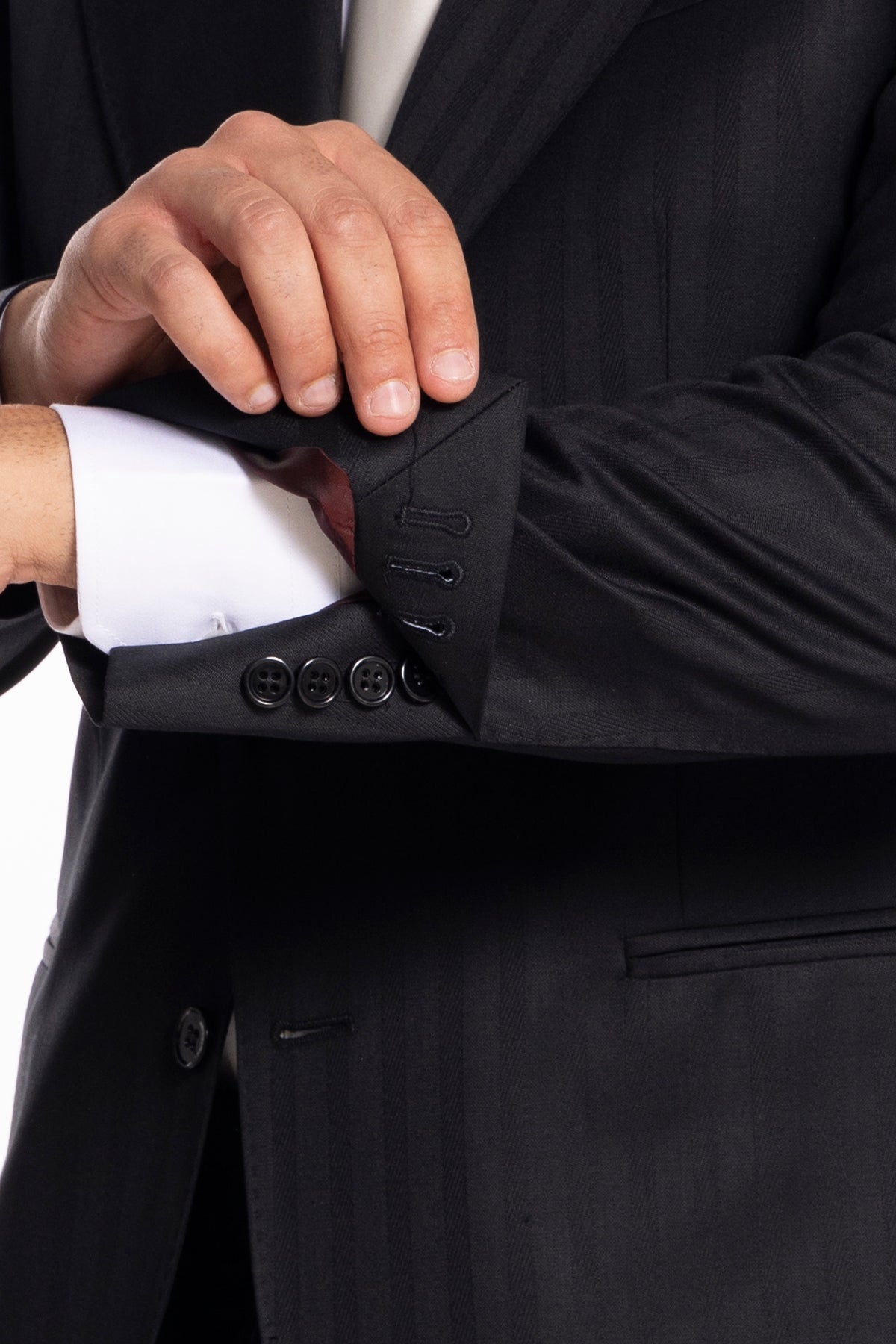 Giacca uomo monopetto nera fantasia rigata tono su tono fresco lana super 140's Vitale Barberis Canonico Rever a lancia