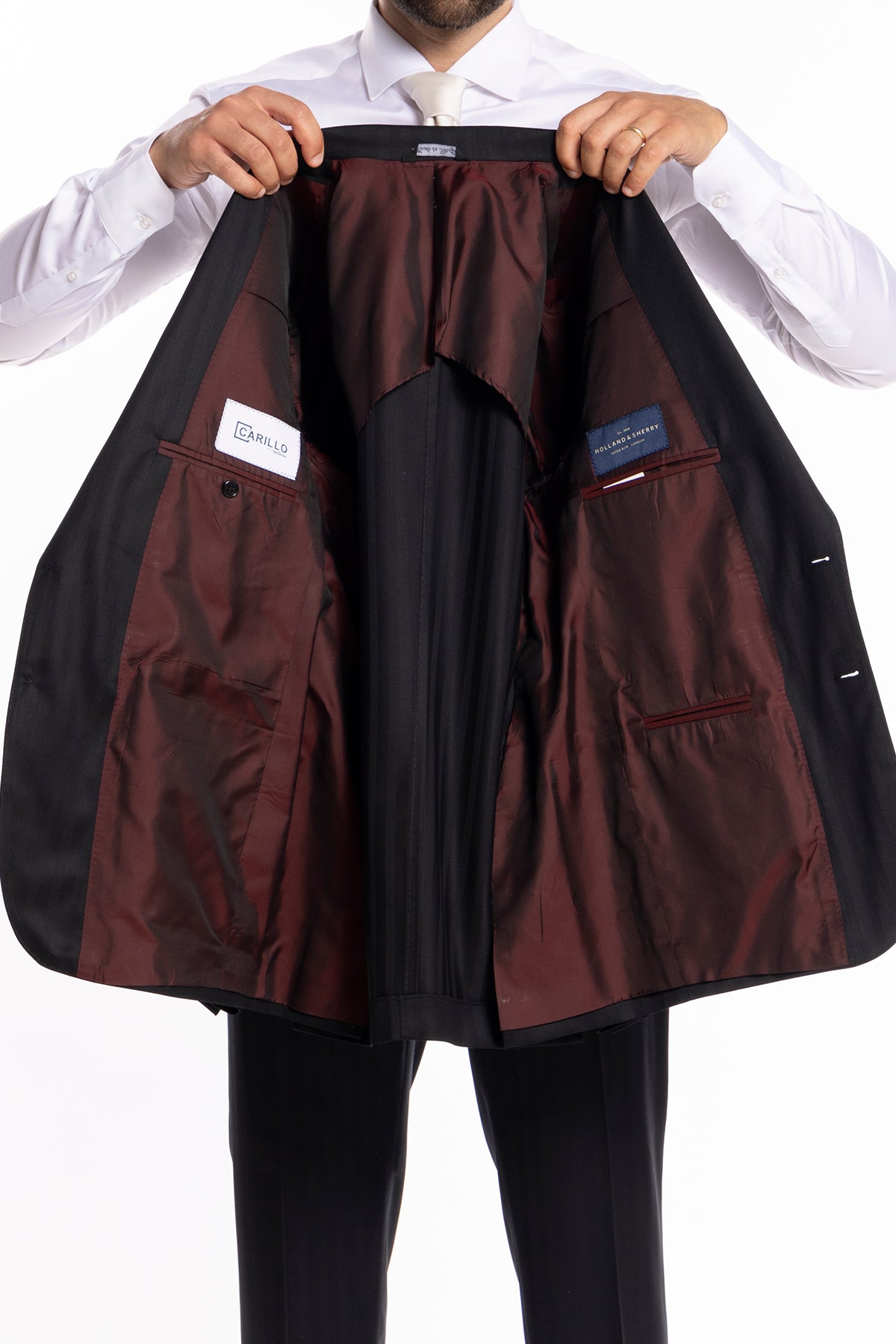 Giacca uomo monopetto nera fantasia rigata tono su tono fresco lana super 140's Vitale Barberis Canonico Rever a lancia
