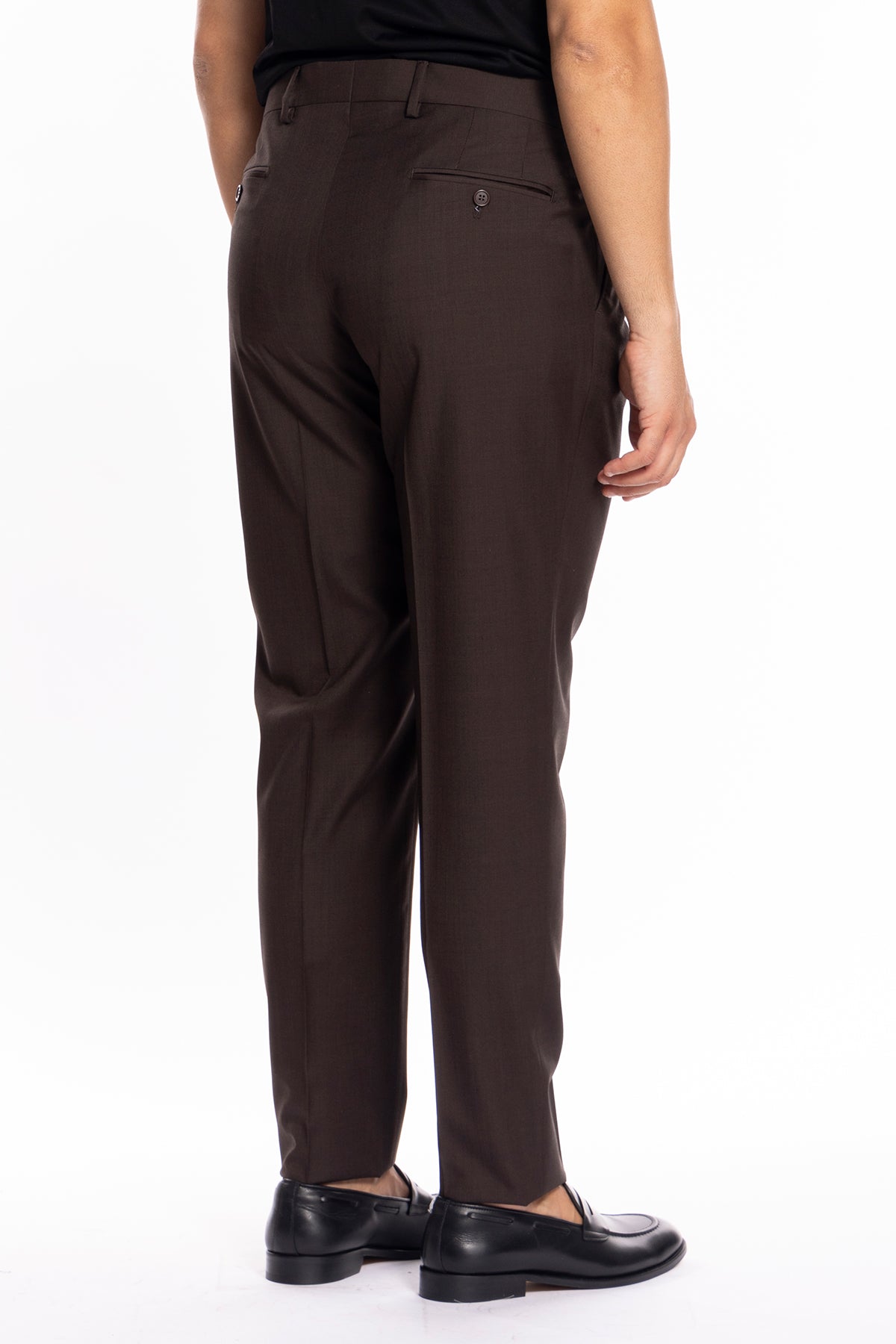 Pantalone uomo Marrone fresco lana super 120's Holland & Sherry tasca america con doppia pinces e piega sciolta