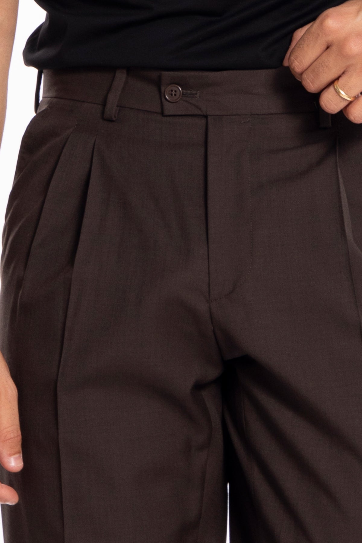 Pantalone uomo Marrone fresco lana super 120's Holland & Sherry tasca america con doppia pinces e piega sciolta