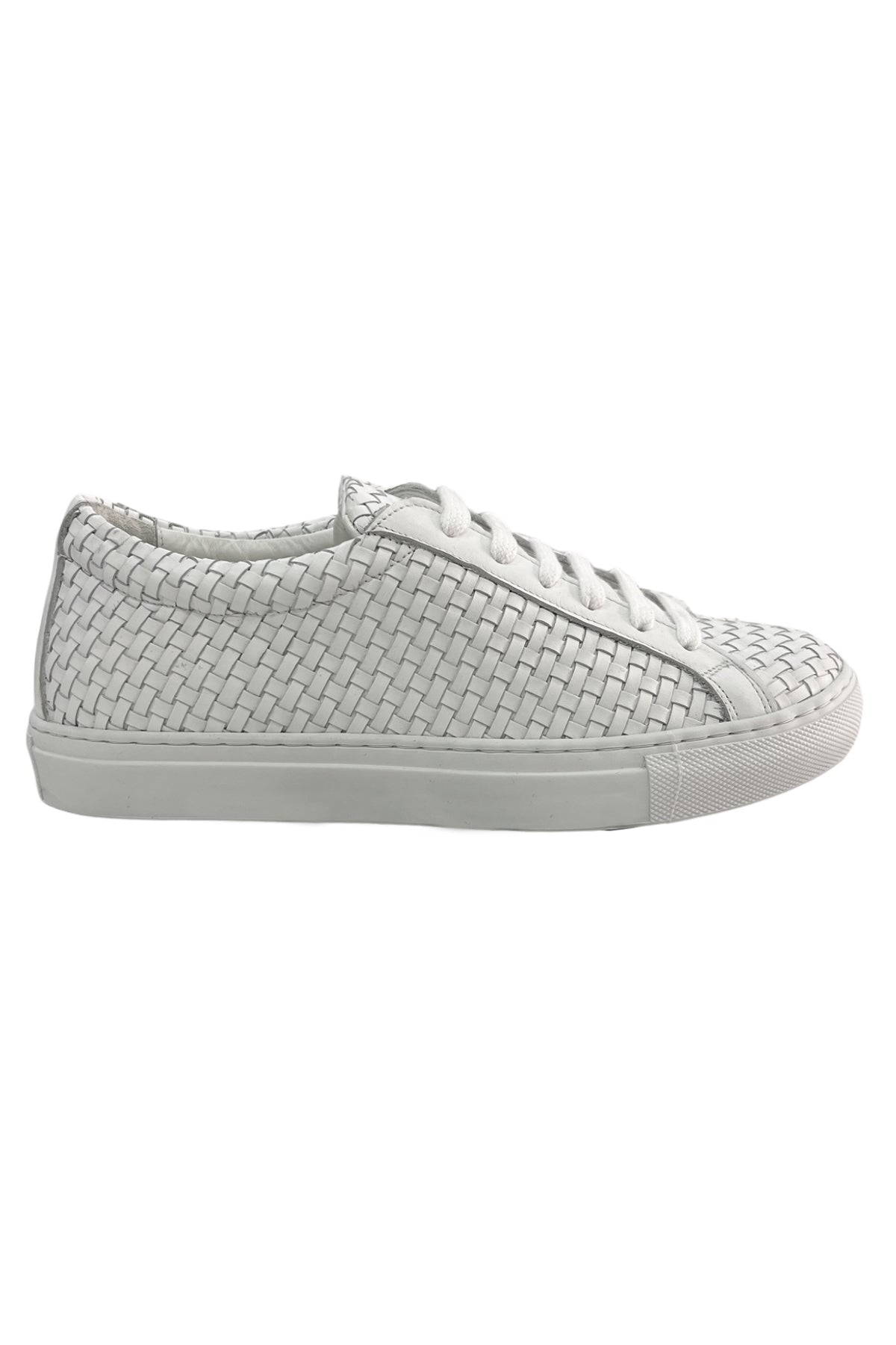 Sneakers uomo bianche in vera pelle intrecciata con suola in gomma bianca made in italy