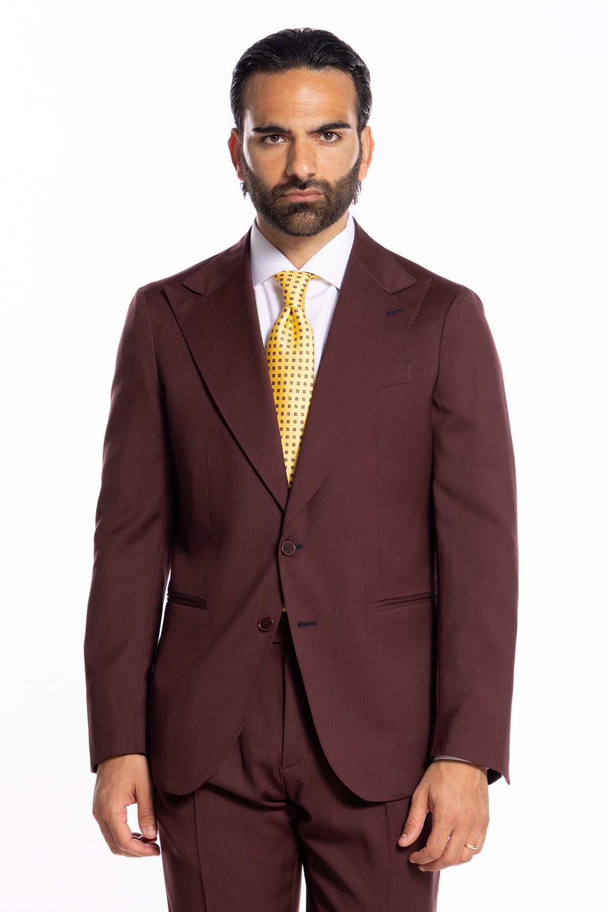 Giacca uomo monopetto bordeaux fresco lana super 130's Bristol Tessuti Napoli rever a lancia