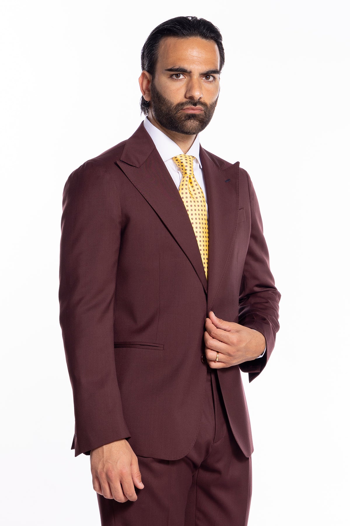 Giacca uomo monopetto bordeaux fresco lana super 130's Bristol Tessuti Napoli rever a lancia
