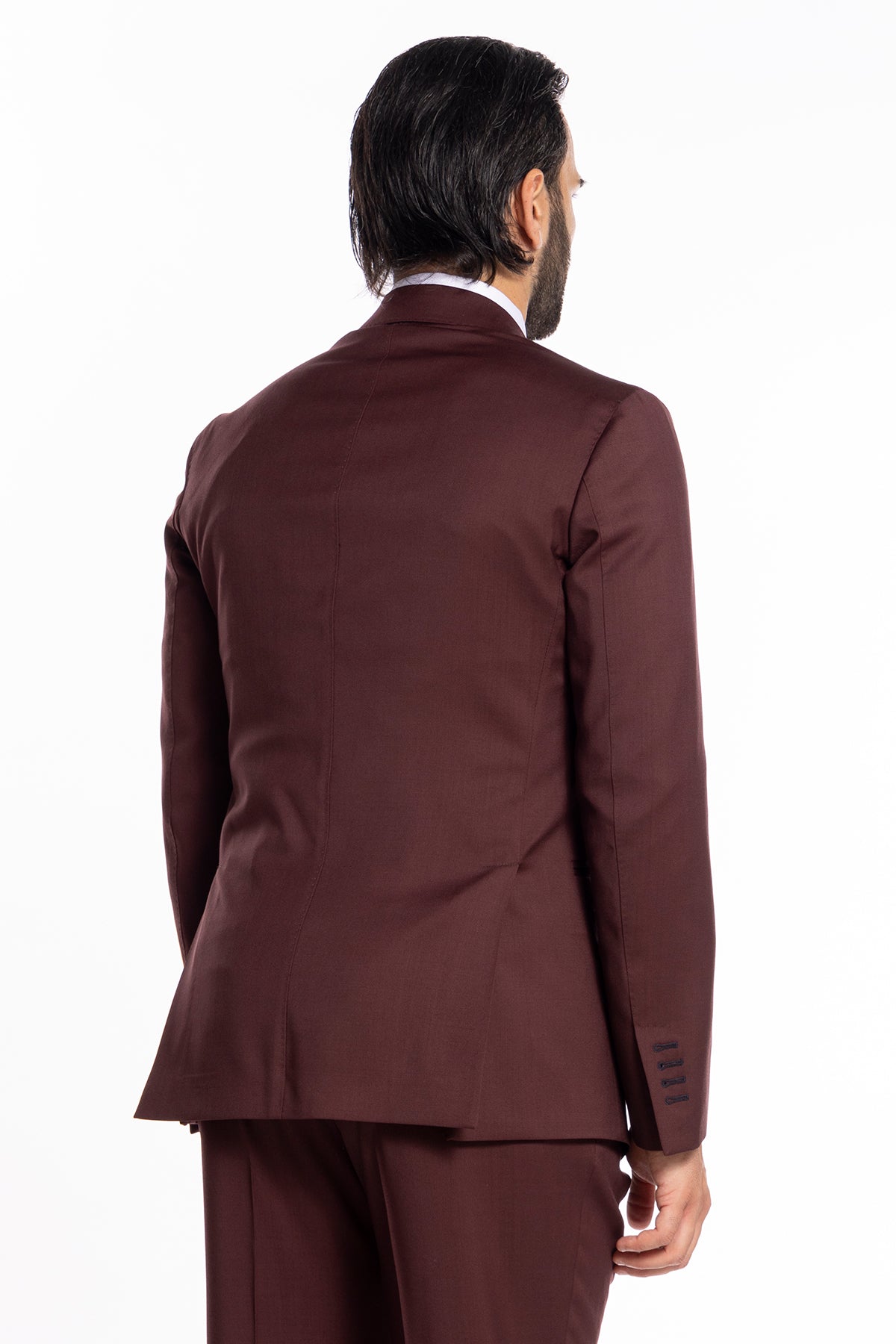 Giacca uomo monopetto bordeaux fresco lana super 130's Bristol Tessuti Napoli rever a lancia