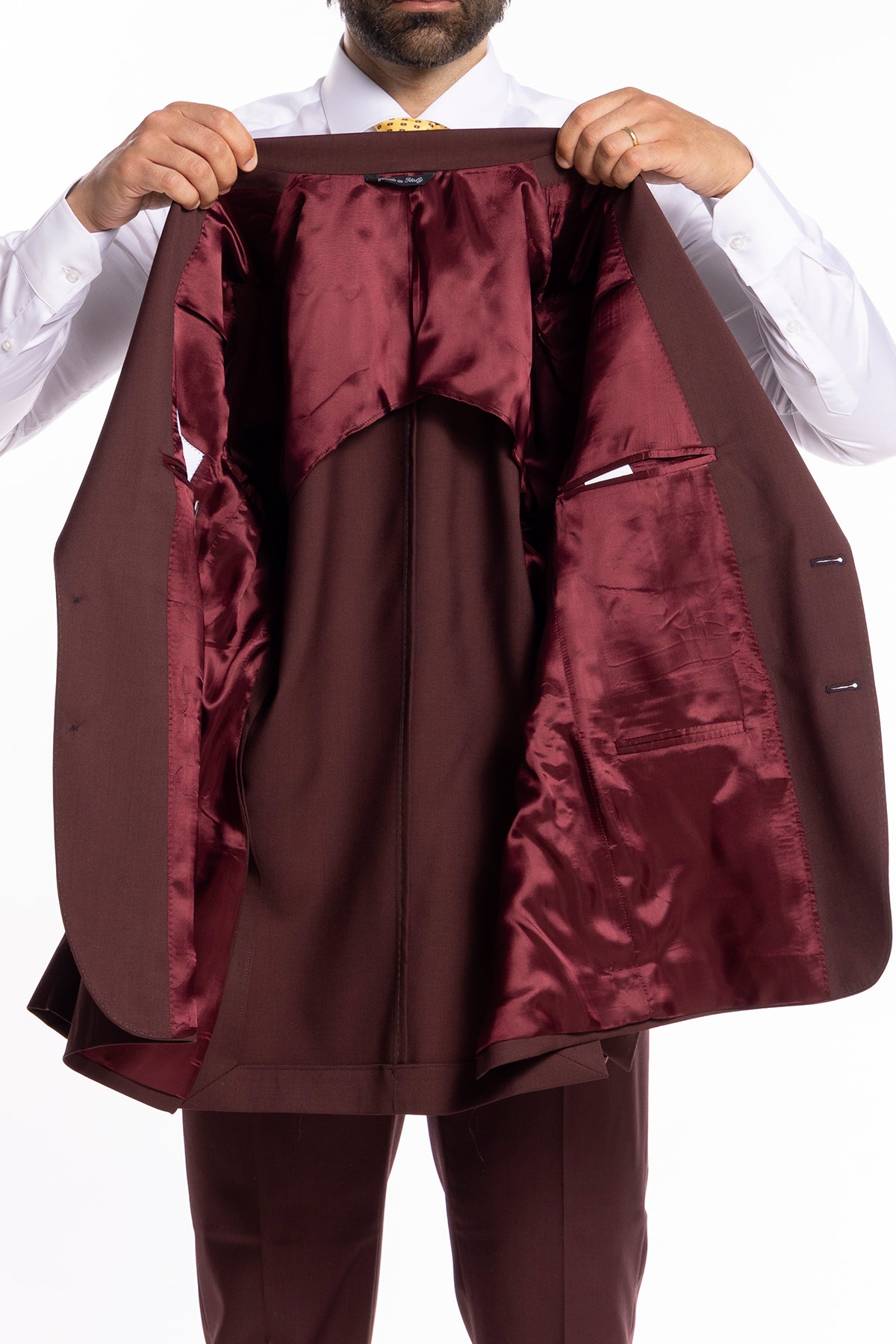 Giacca uomo monopetto bordeaux fresco lana super 130's Bristol Tessuti Napoli rever a lancia