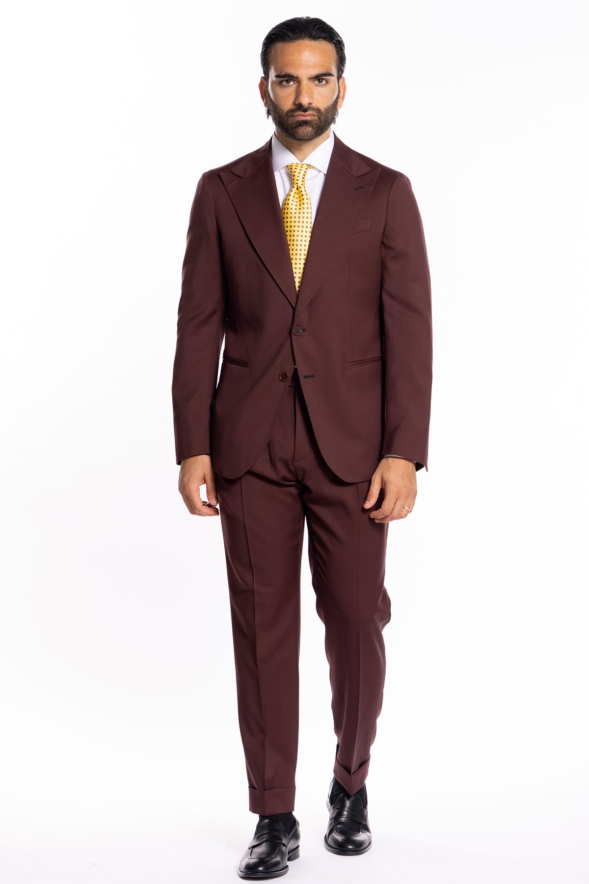 Giacca uomo monopetto bordeaux fresco lana super 130's Bristol Tessuti Napoli rever a lancia